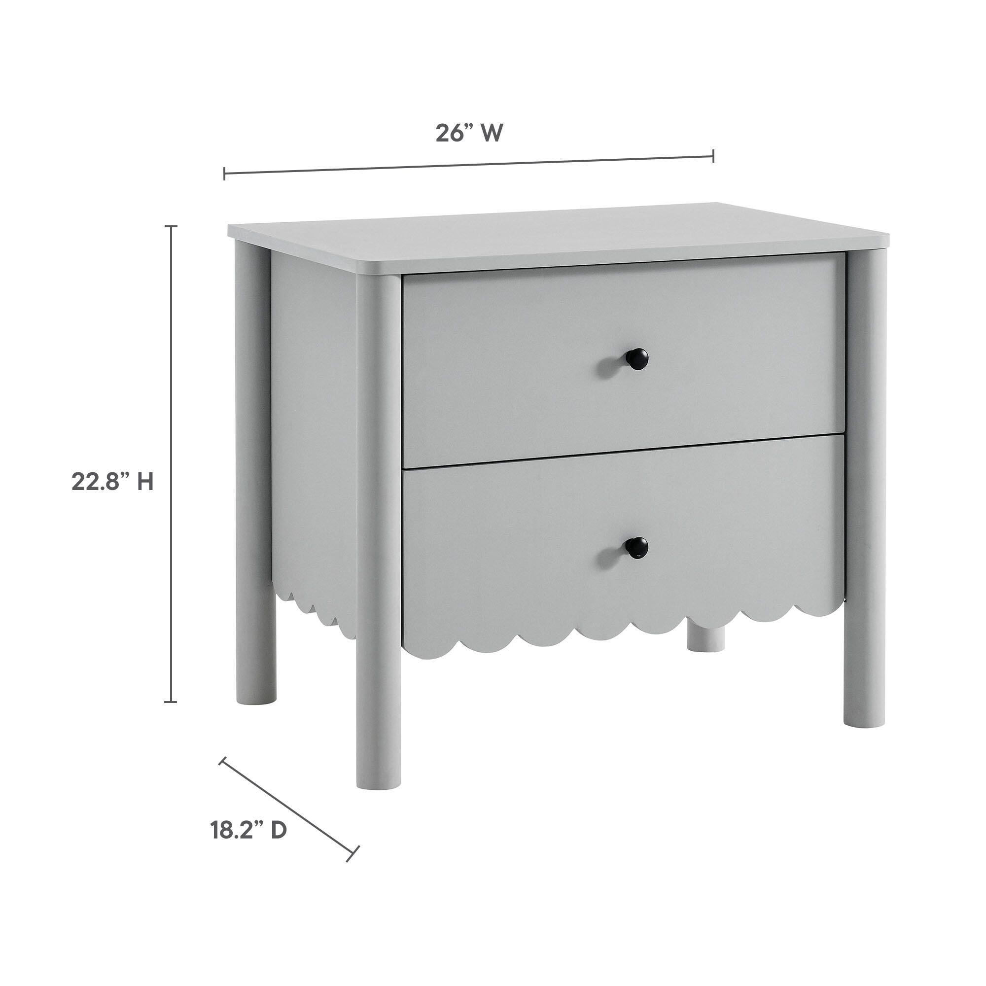 Modway Emmeline Scalloped 25" 2 Drawer Nightstand, Light Gray, large