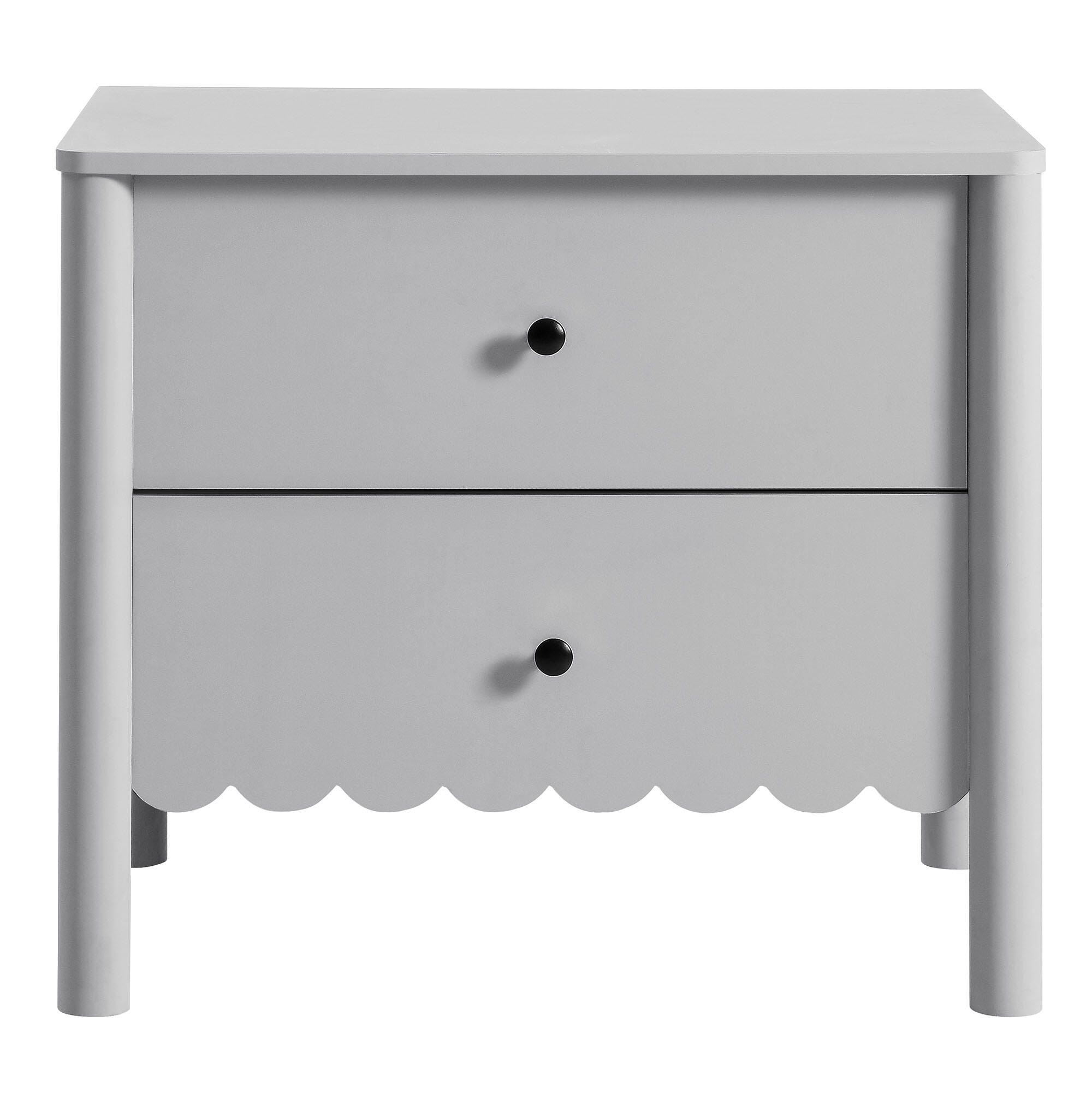 Modway Emmeline Scalloped 25" 2 Drawer Nightstand, Light Gray, large