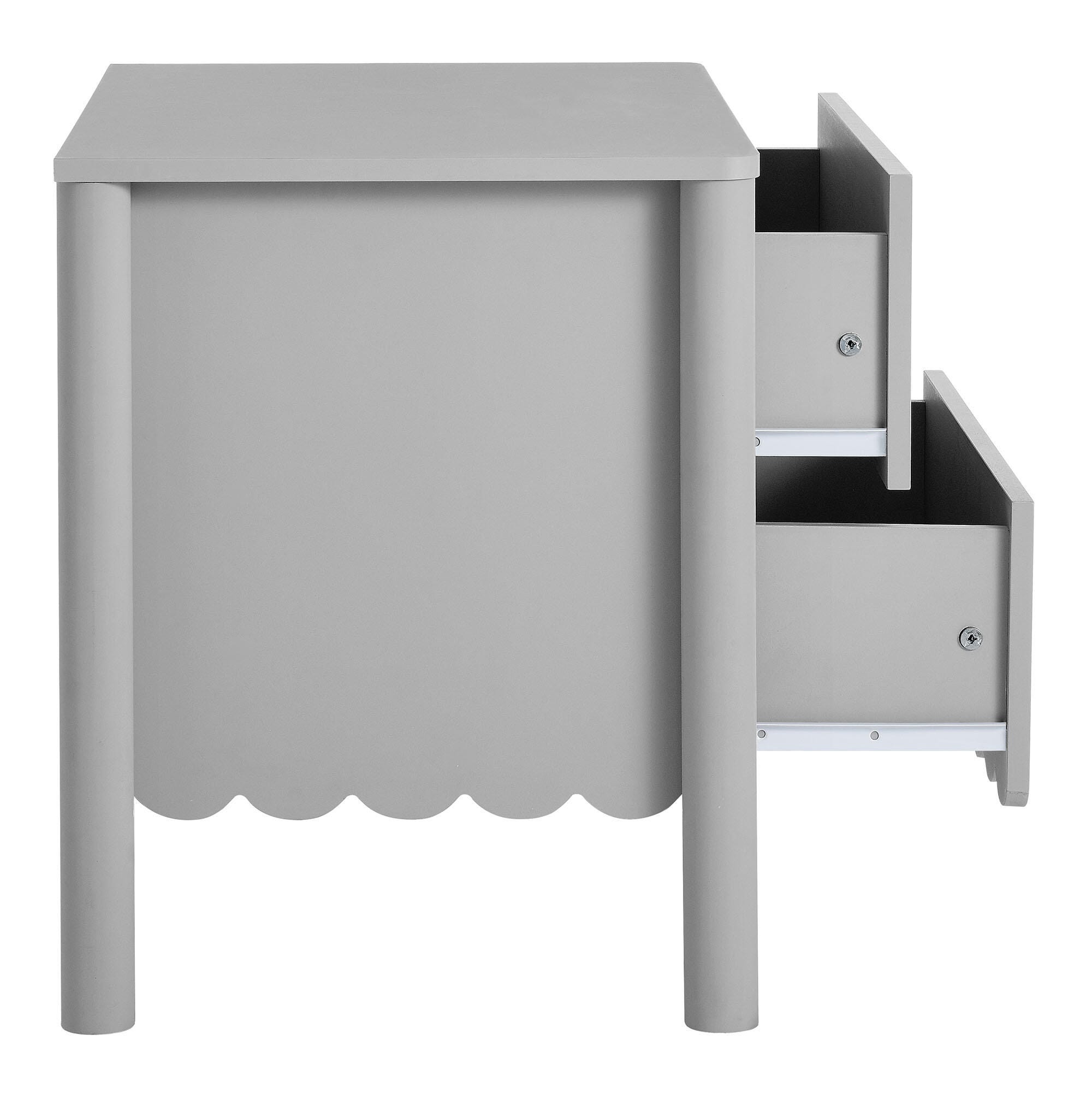 Modway Emmeline Scalloped 25" 2 Drawer Nightstand, Light Gray, large