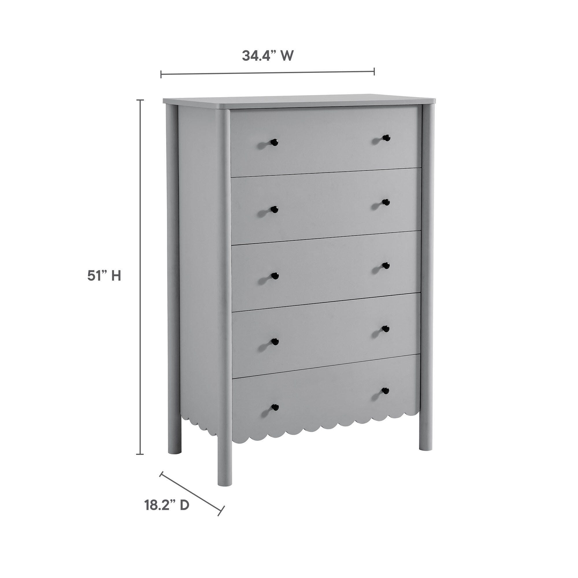 Modway Emmeline Scalloped 34" 5 Drawer Chest, Light Gray, large