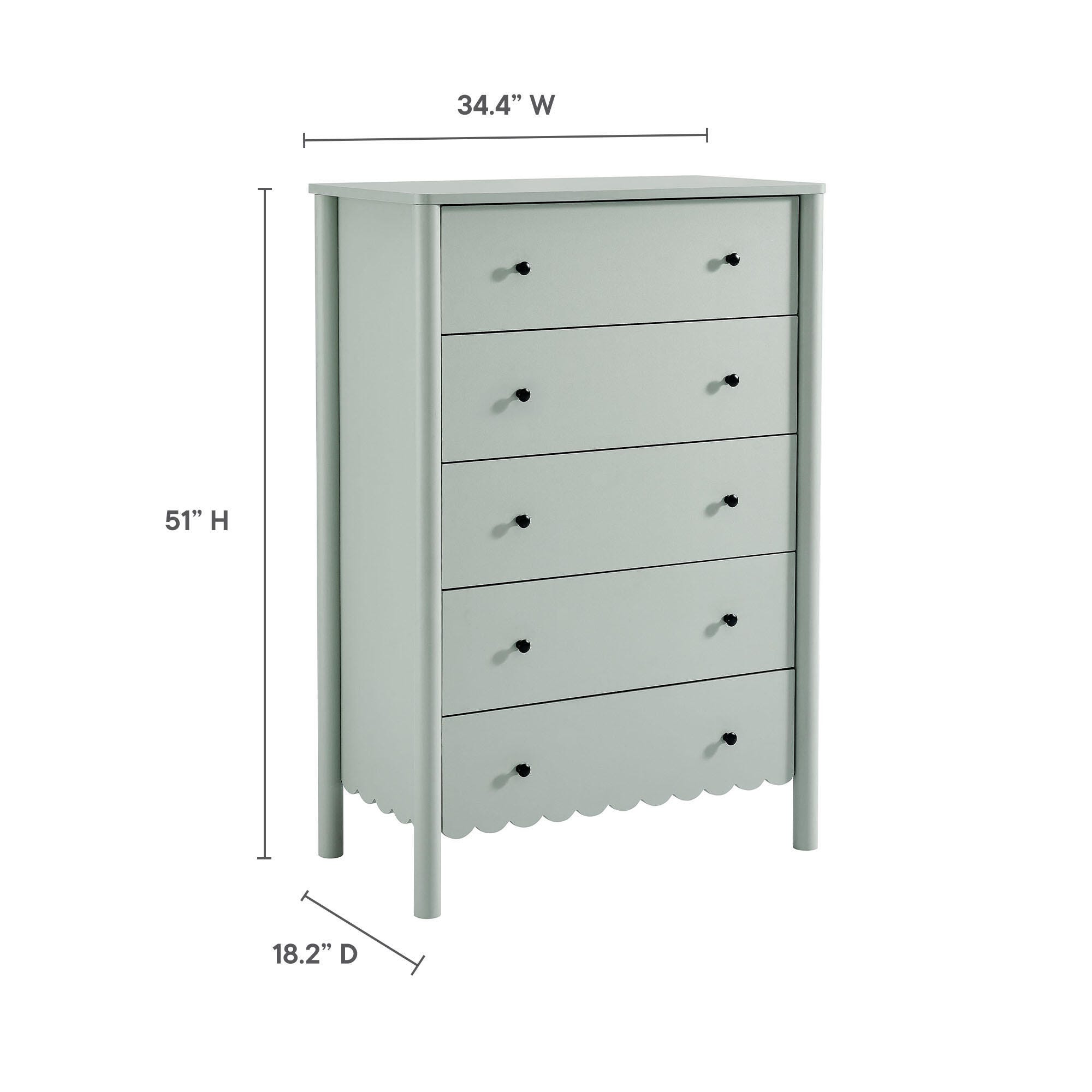 Modway Emmeline Scalloped 34" 5 Drawer Chest, Sage, large