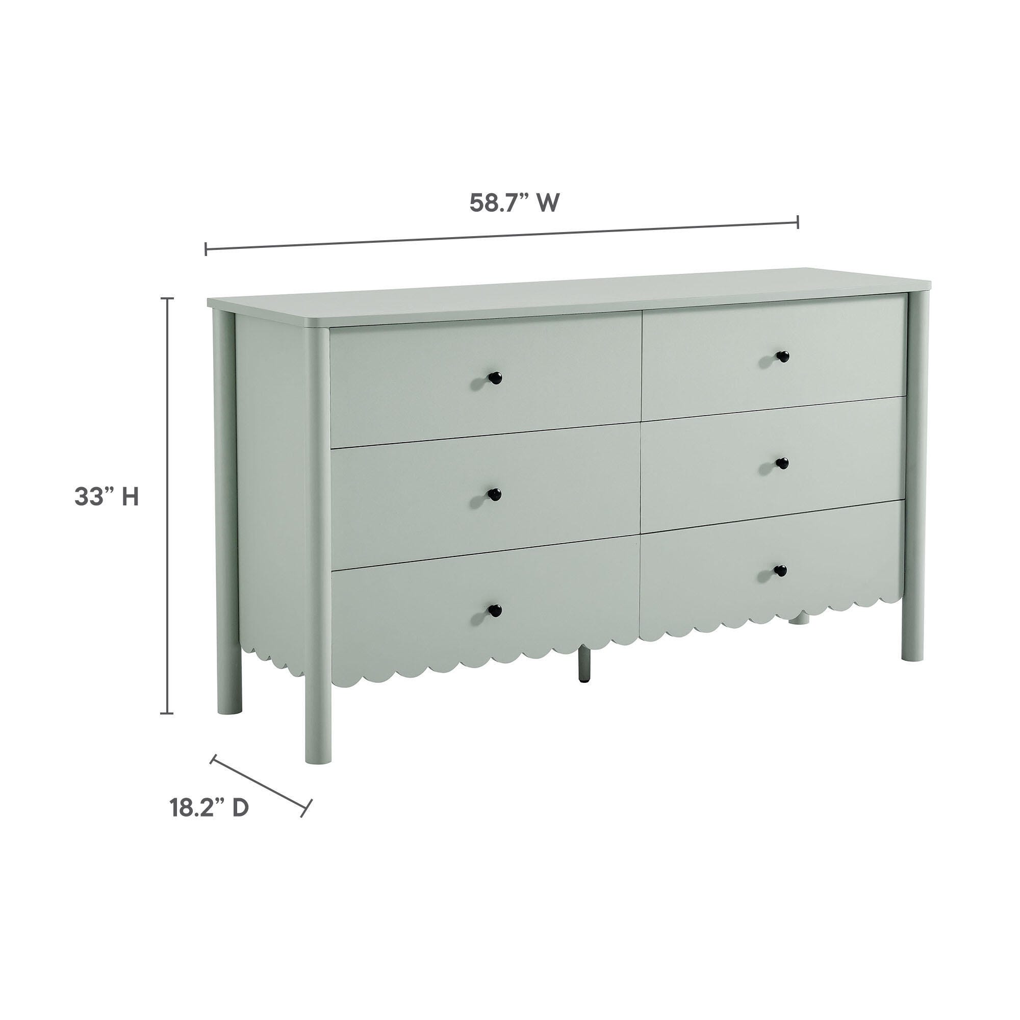 Modway Emmeline Scalloped 59" 6 Drawer Dresser, Sage, large