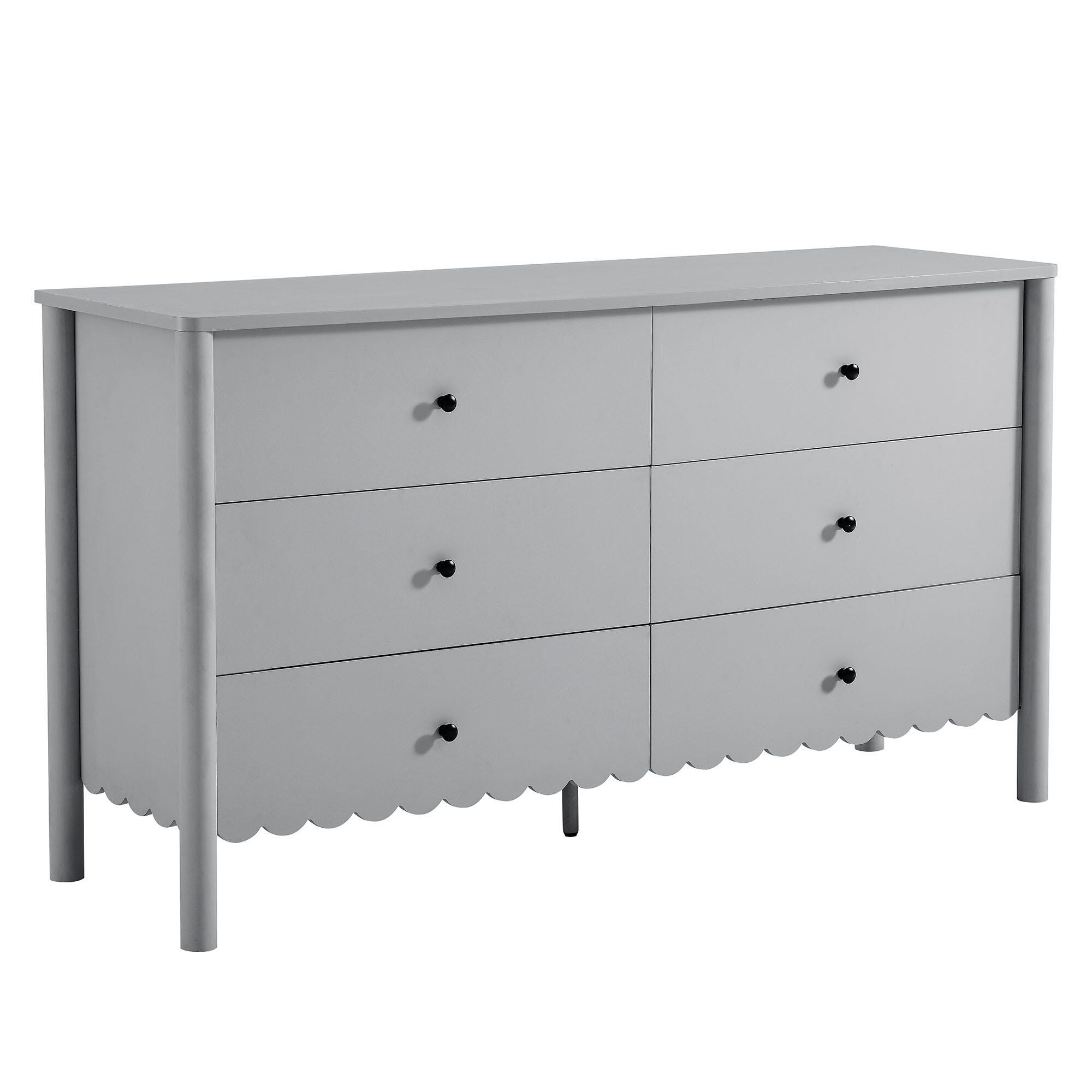 Modway Emmeline Scalloped 59" 6 Drawer Dresser, Light Gray, large