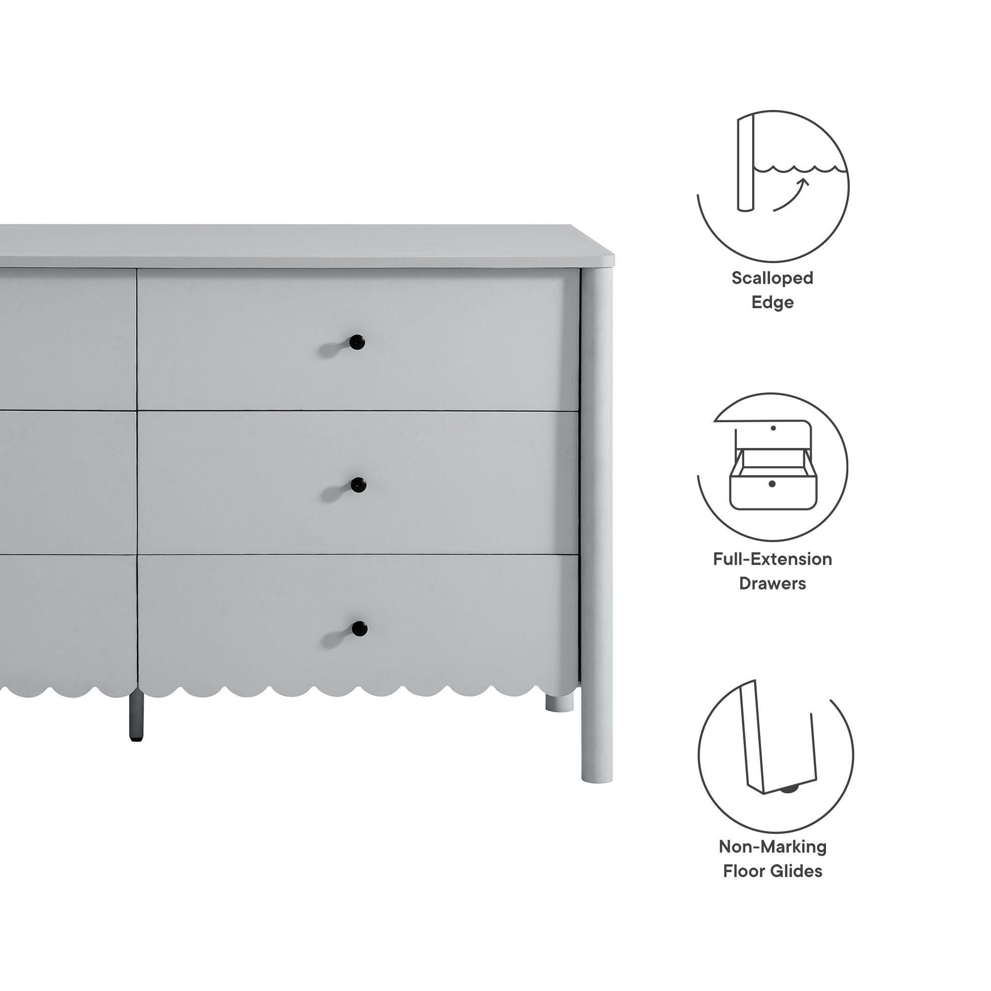 Modway Emmeline Scalloped 59" 6 Drawer Dresser, Light Gray, large