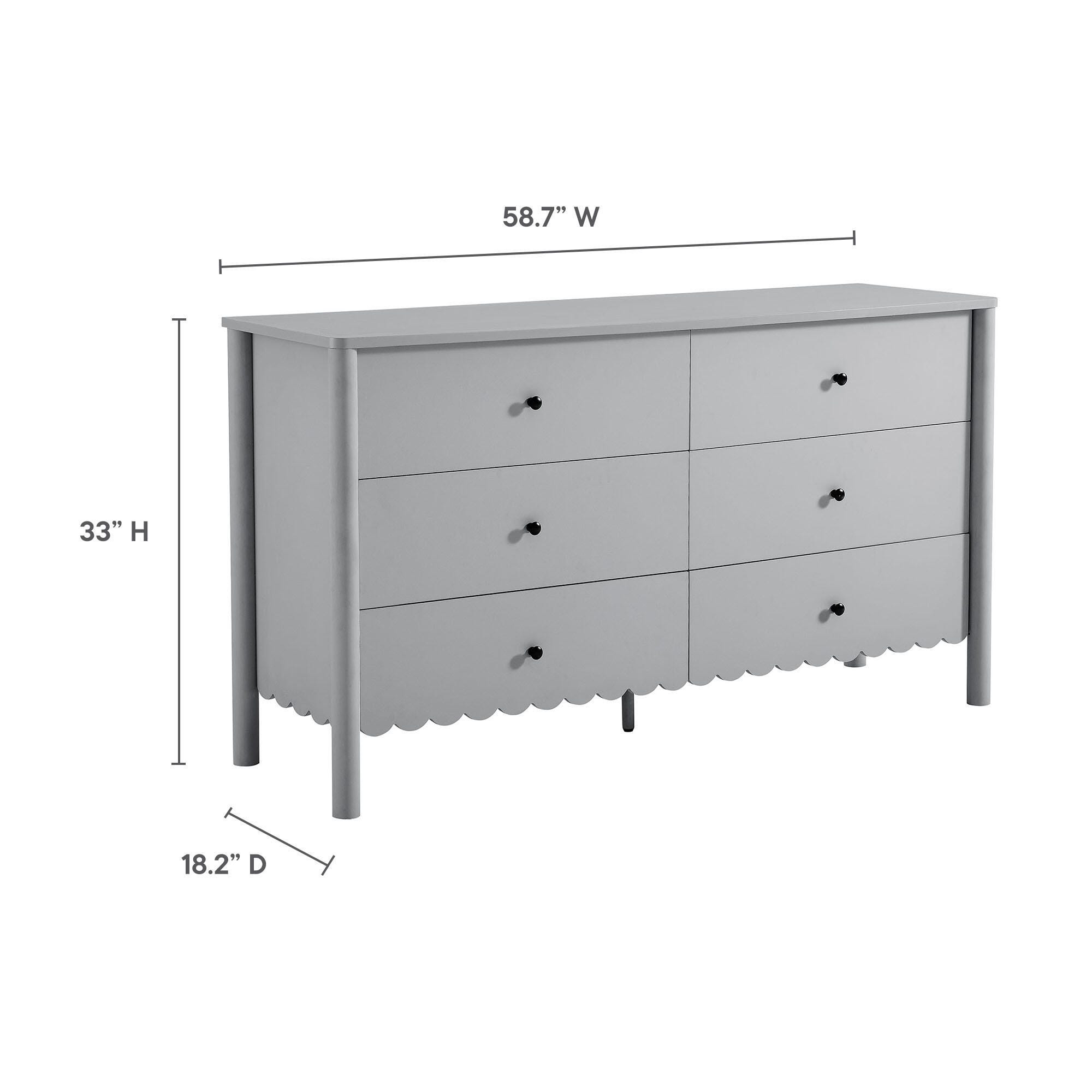 Modway Emmeline Scalloped 59" 6 Drawer Dresser, Light Gray, large