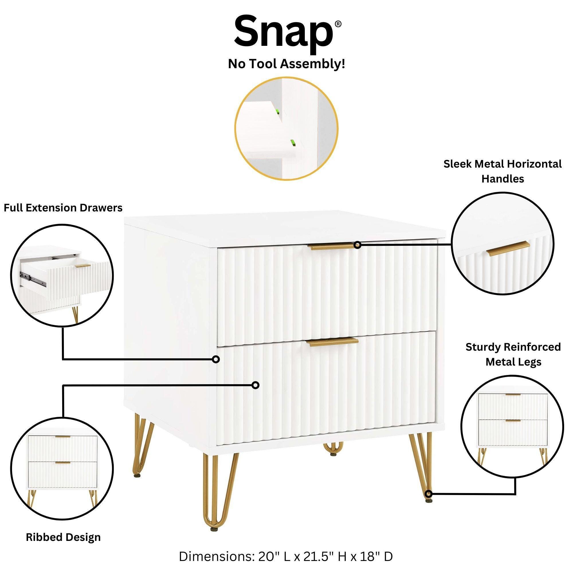 Manhattan Comfort DUMBO 20" 2 Drawer Nightstand, White, large