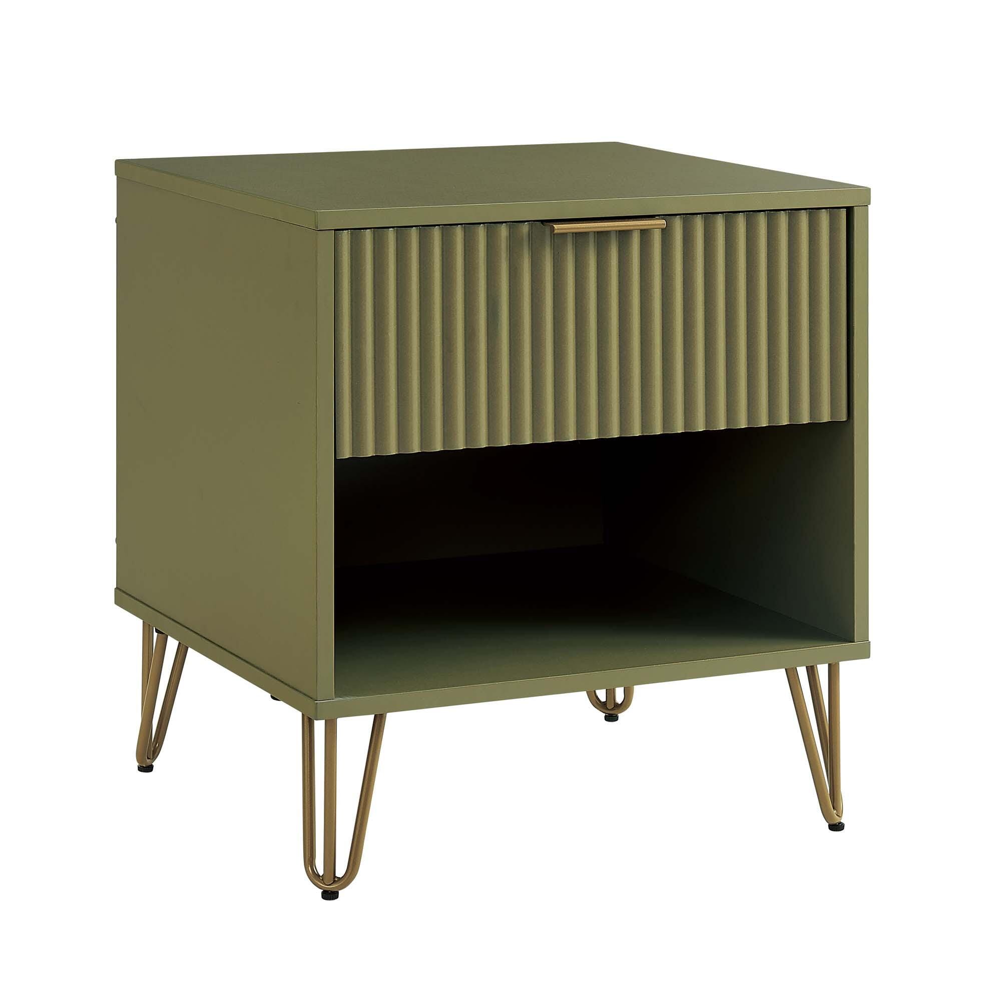 Manhattan Comfort DUMBO 20" 1 Drawer Nightstand, Olive Green, large