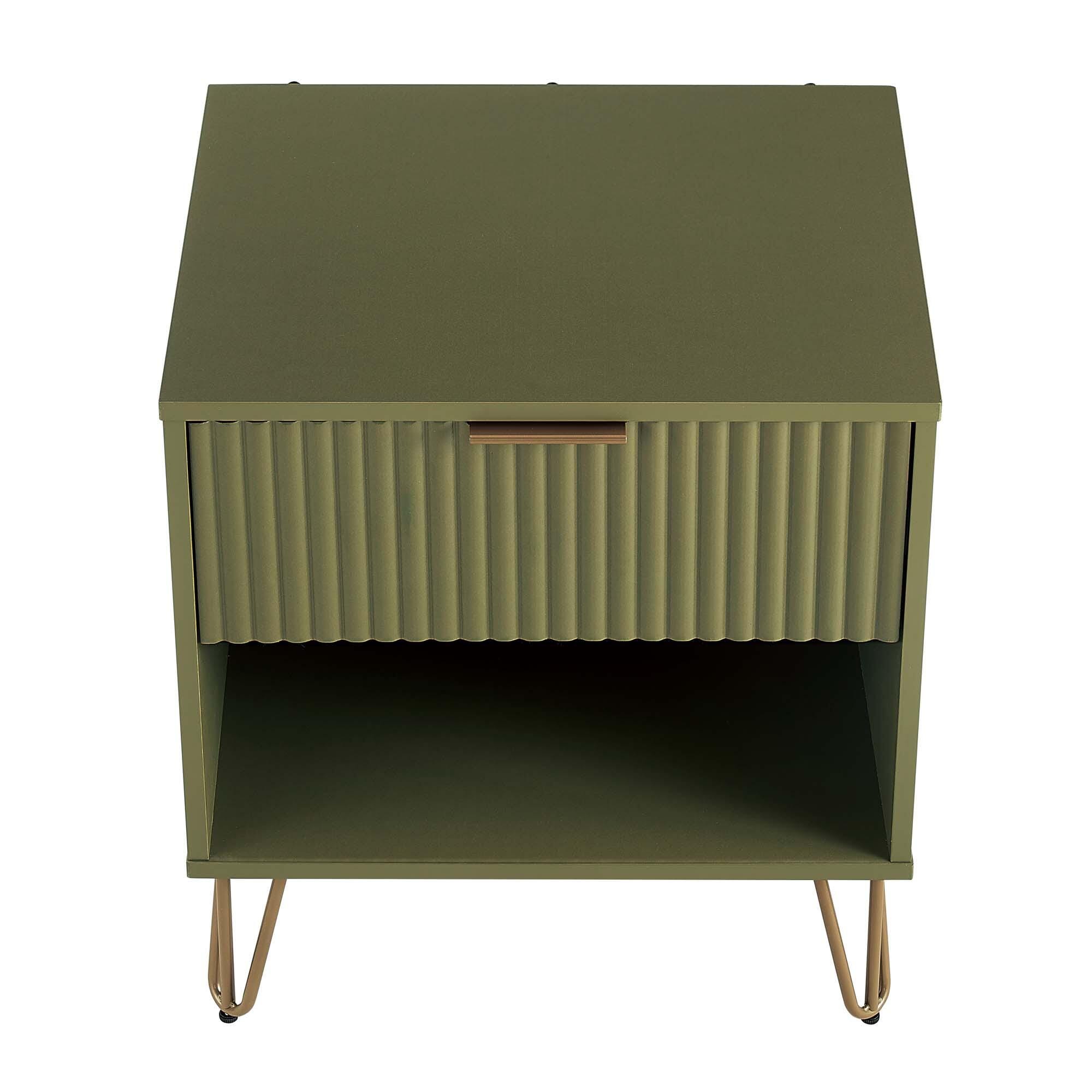 Manhattan Comfort DUMBO 20" 1 Drawer Nightstand, Olive Green, large