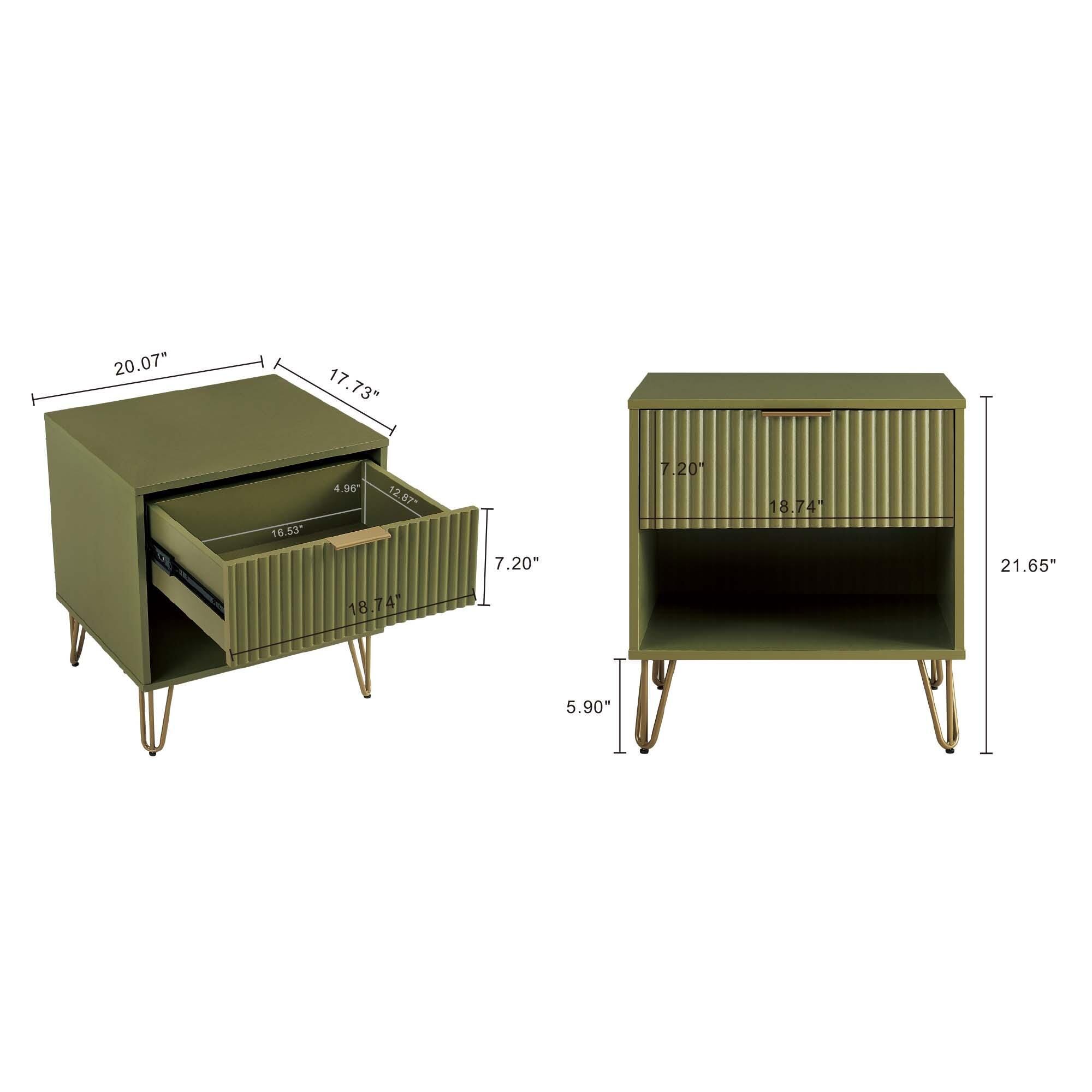Manhattan Comfort DUMBO 20" 1 Drawer Nightstand, Olive Green, large
