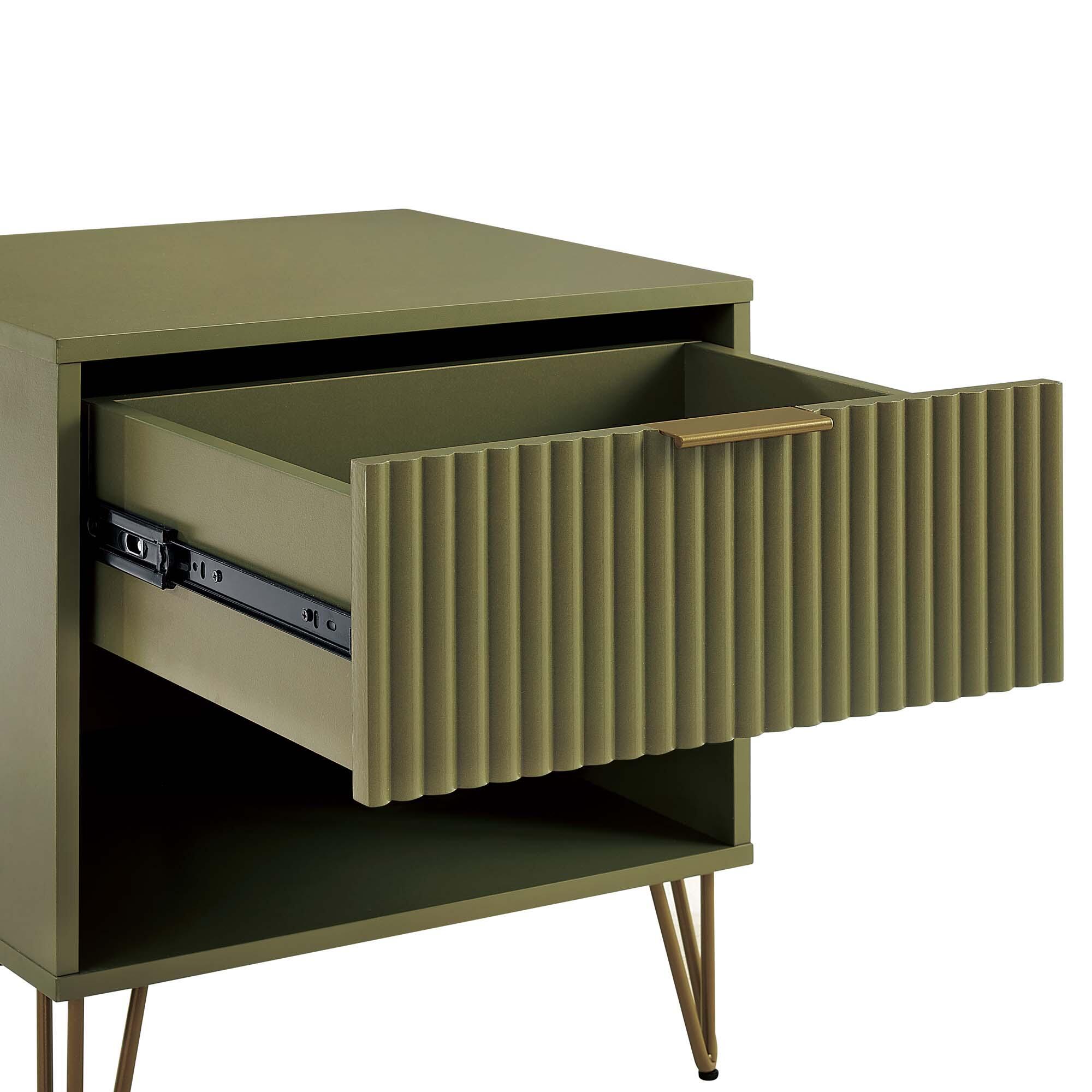 Manhattan Comfort DUMBO 20" 1 Drawer Nightstand, Olive Green, large
