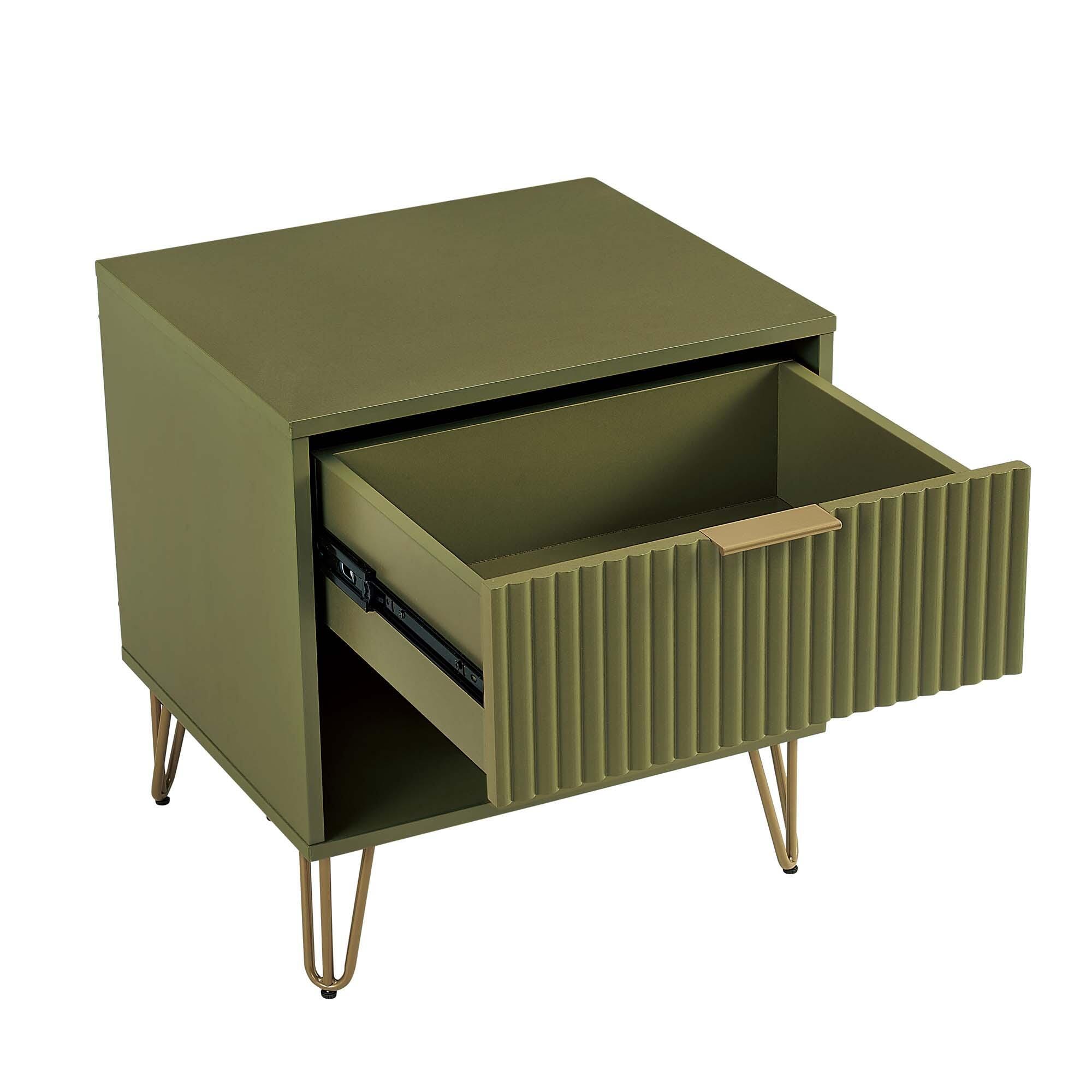 Manhattan Comfort DUMBO 20" 1 Drawer Nightstand, Olive Green, large