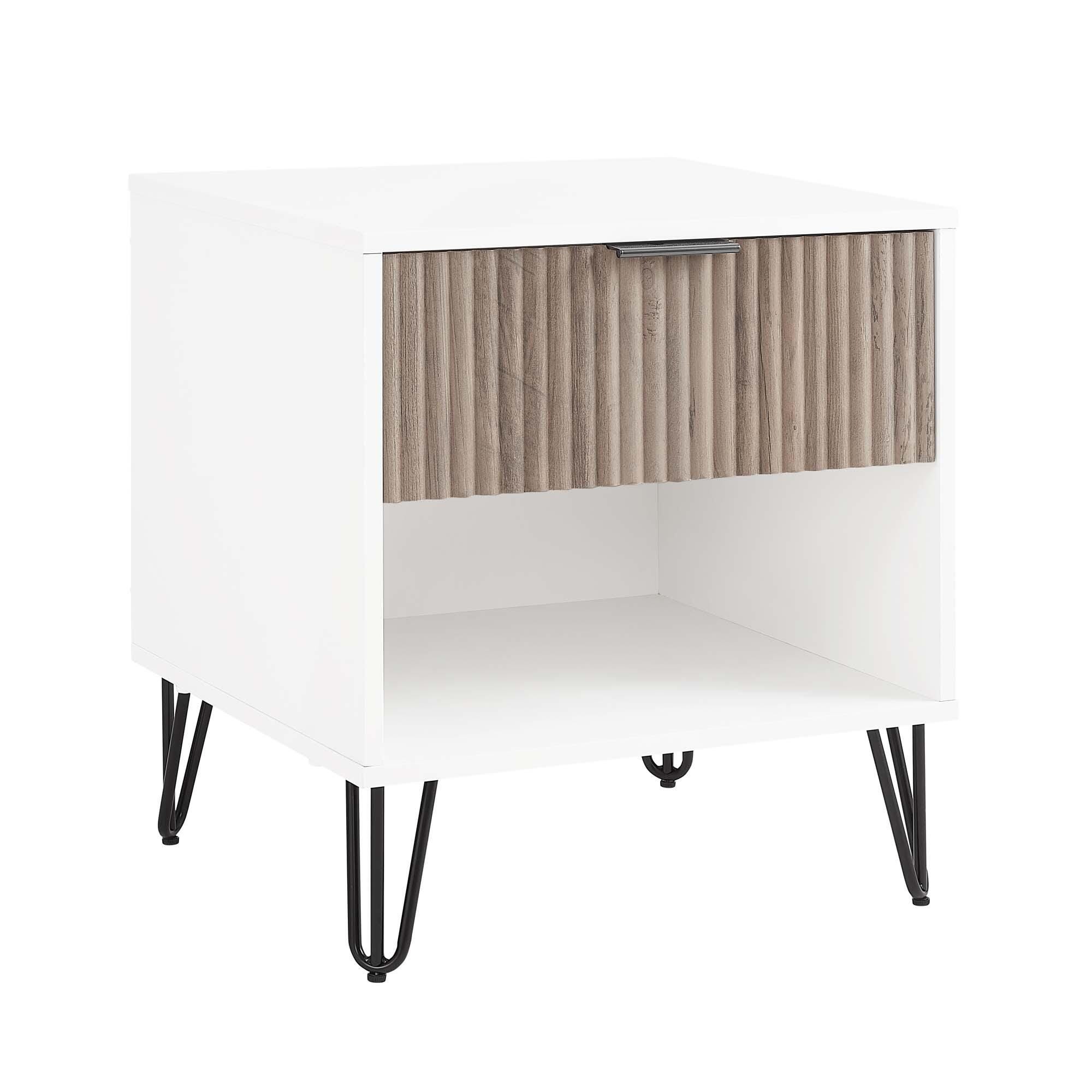 Manhattan Comfort DUMBO 20" 1 Drawer Nightstand, White/Rustic Gray, large