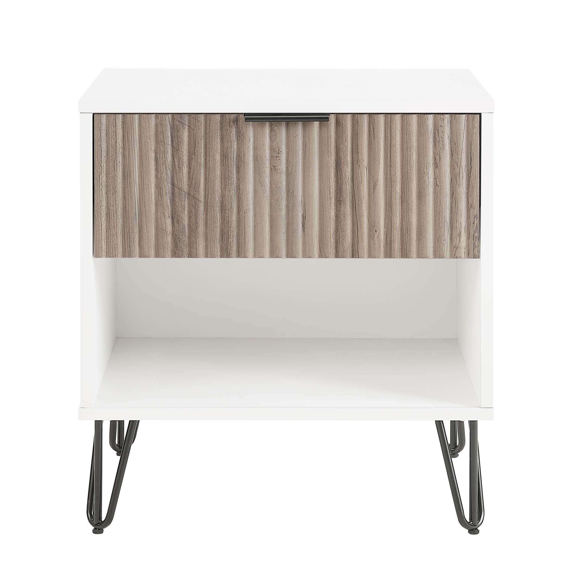 Manhattan Comfort DUMBO 20" 1 Drawer Nightstand, White/Rustic Gray, large