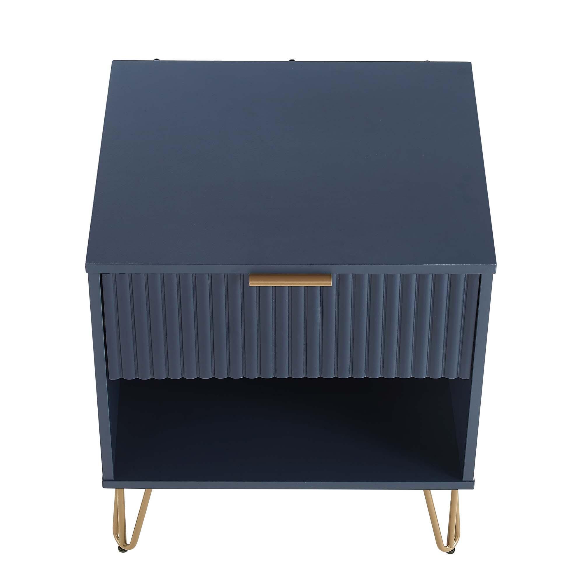 Manhattan Comfort DUMBO 20" 1 Drawer Nightstand, Midnight Blue, large