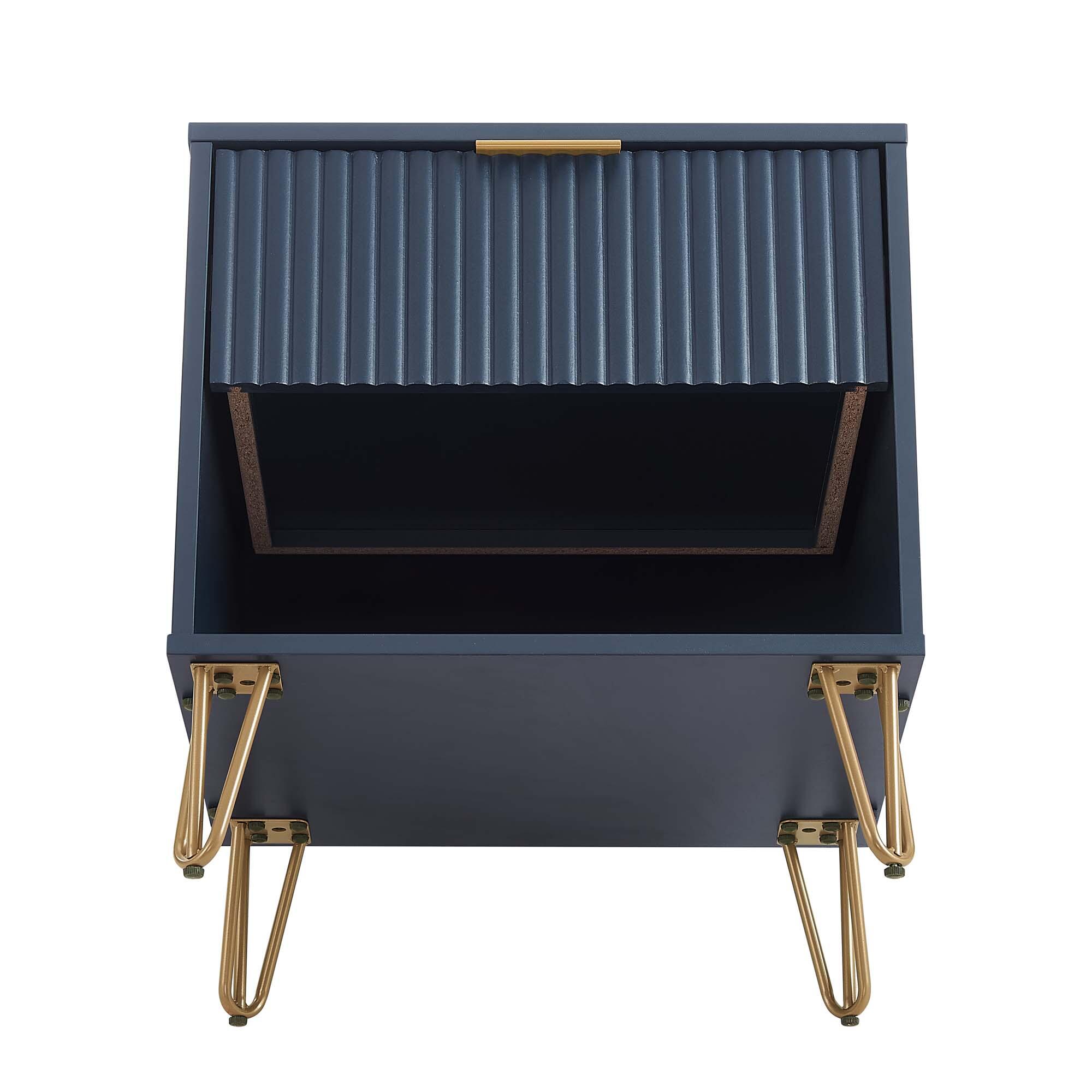Manhattan Comfort DUMBO 20" 1 Drawer Nightstand, Midnight Blue, large