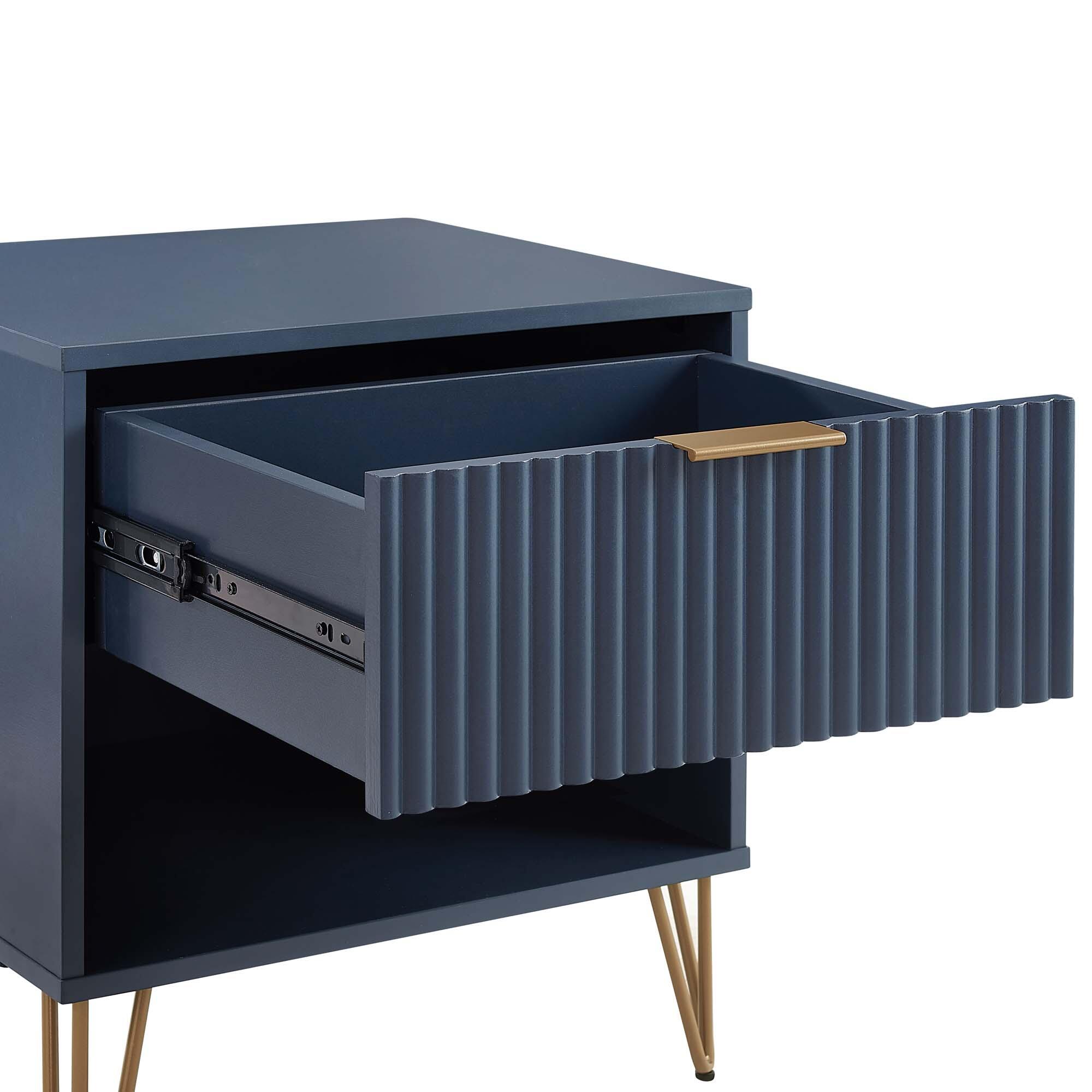 Manhattan Comfort DUMBO 20" 1 Drawer Nightstand, Midnight Blue, large