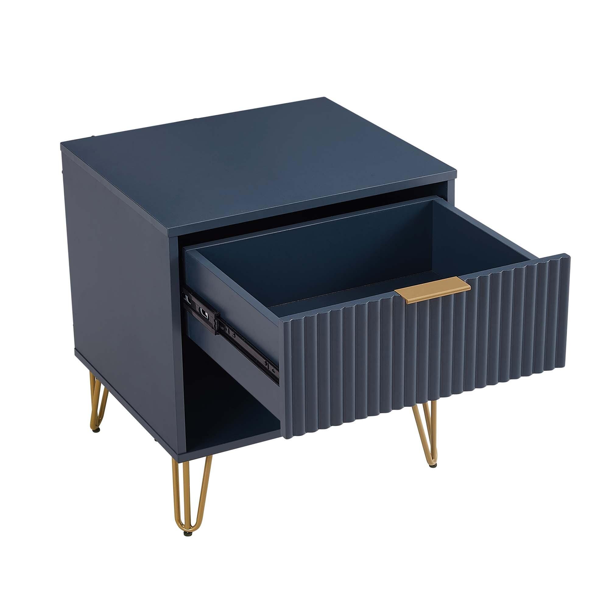Manhattan Comfort DUMBO 20" 1 Drawer Nightstand, Midnight Blue, large