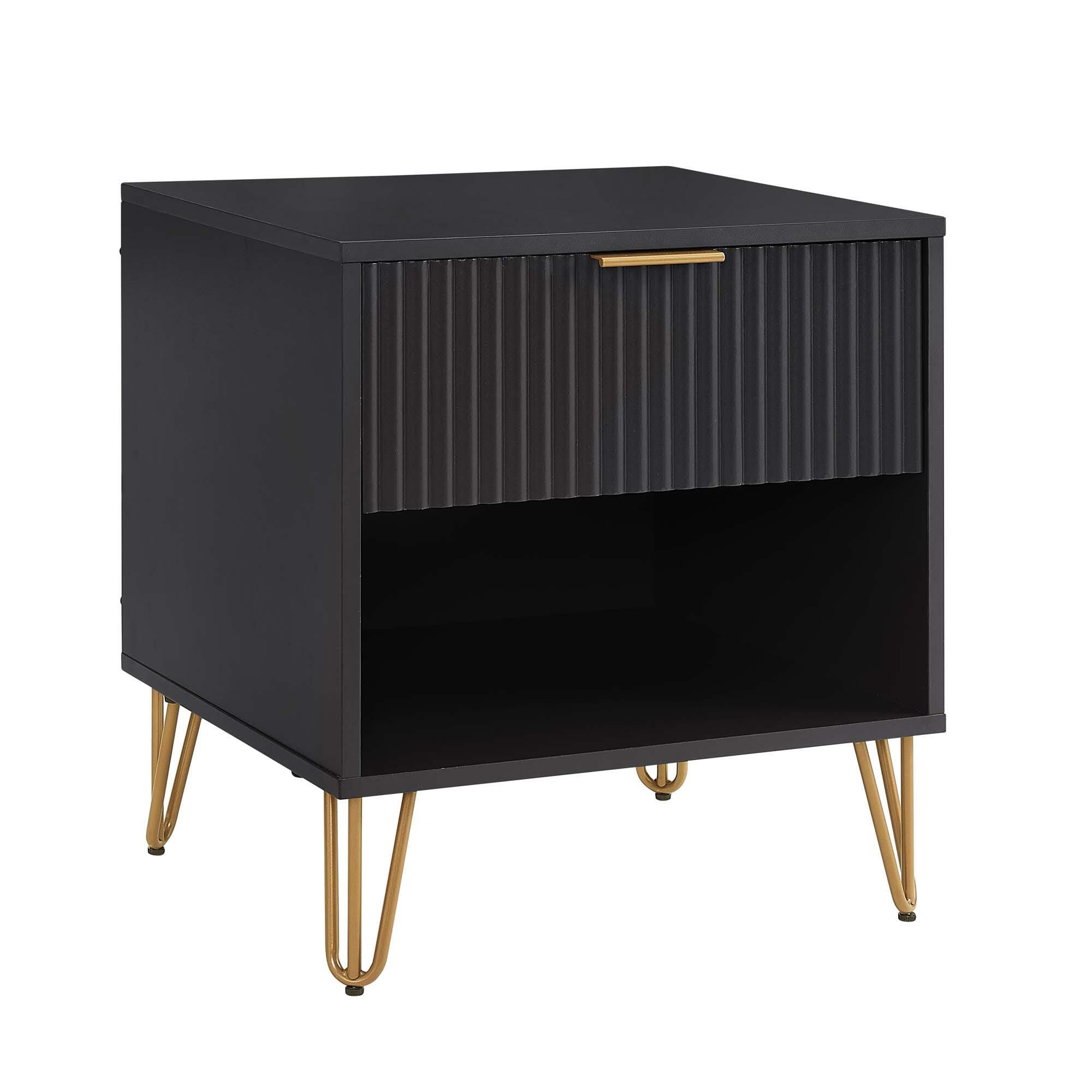 Manhattan Comfort DUMBO 20" 1 Drawer Nightstand, Black, large