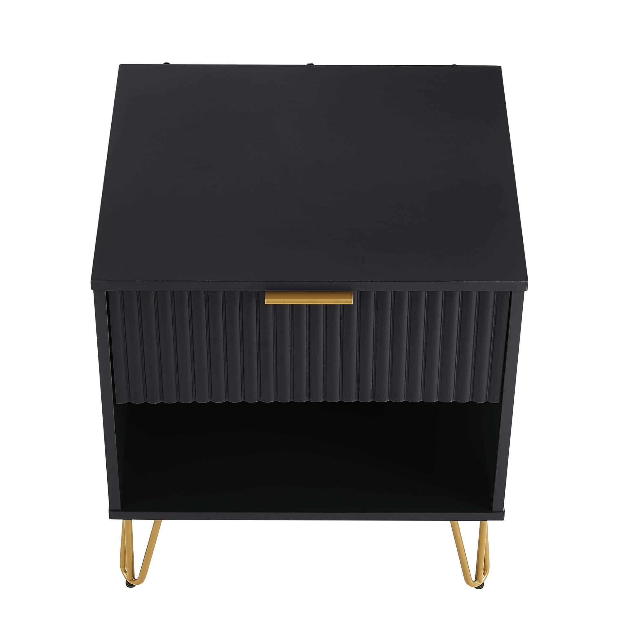 Manhattan Comfort DUMBO 20" 1 Drawer Nightstand, Black, large