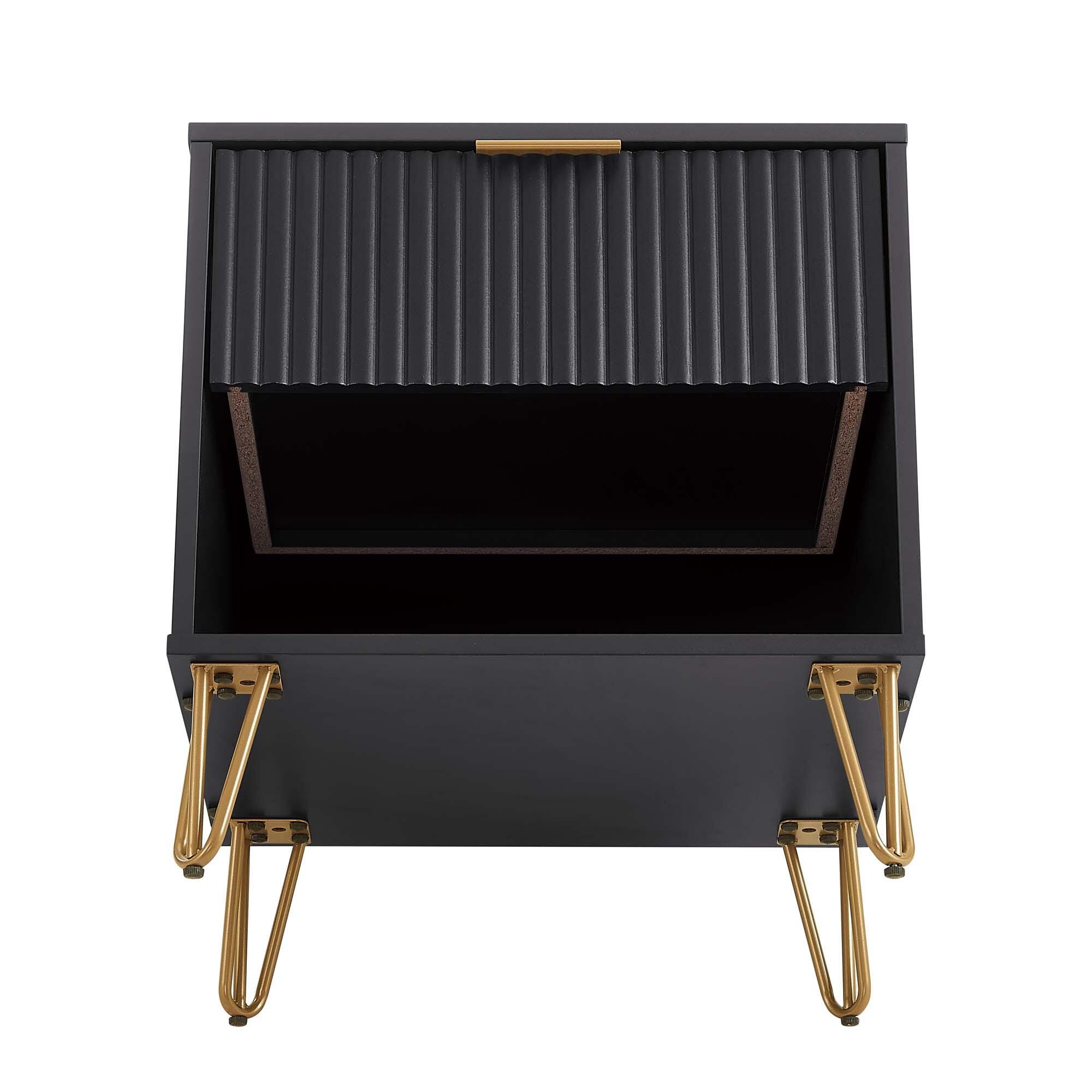 Manhattan Comfort DUMBO 20" 1 Drawer Nightstand, Black, large