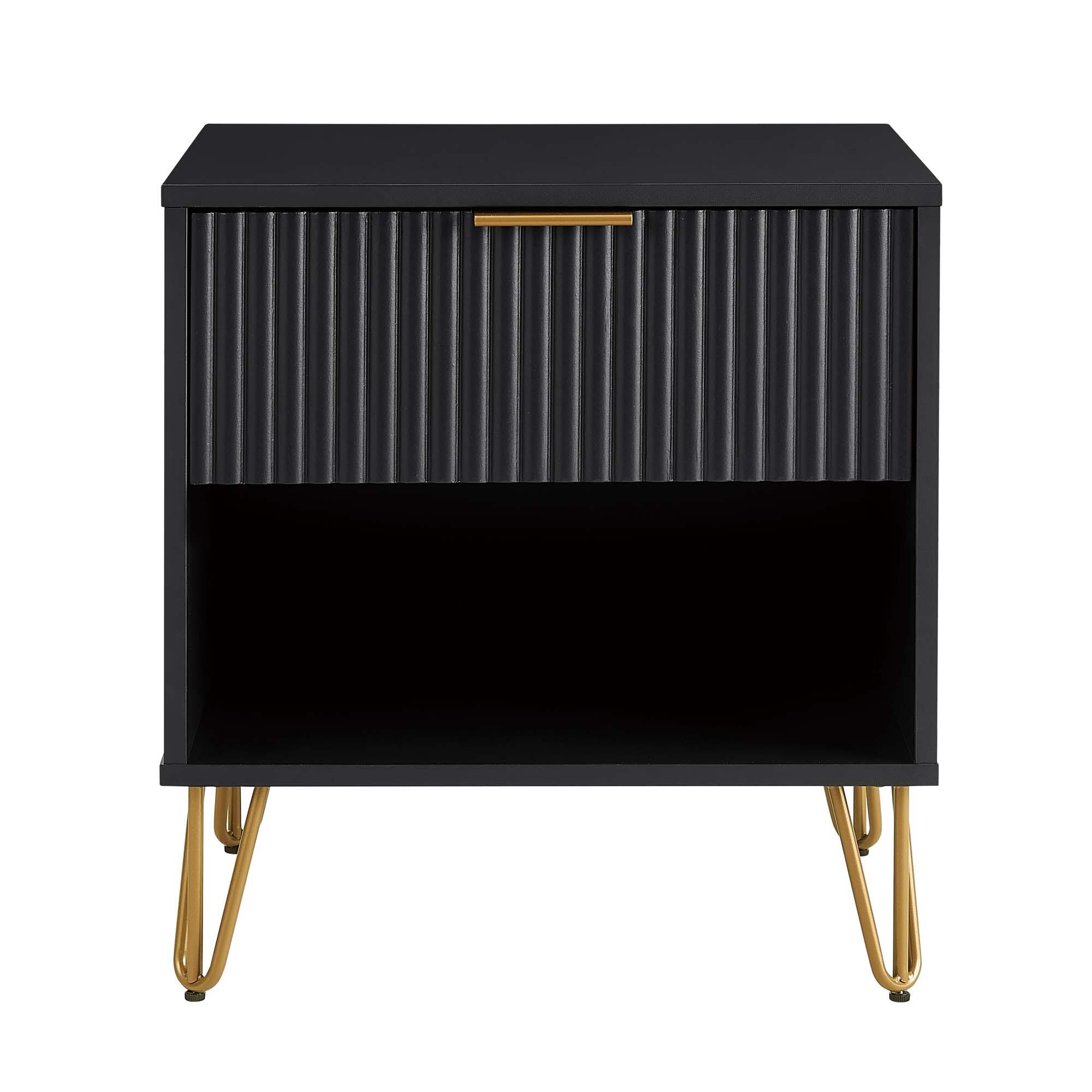 Manhattan Comfort DUMBO 20" 1 Drawer Nightstand, Black, large