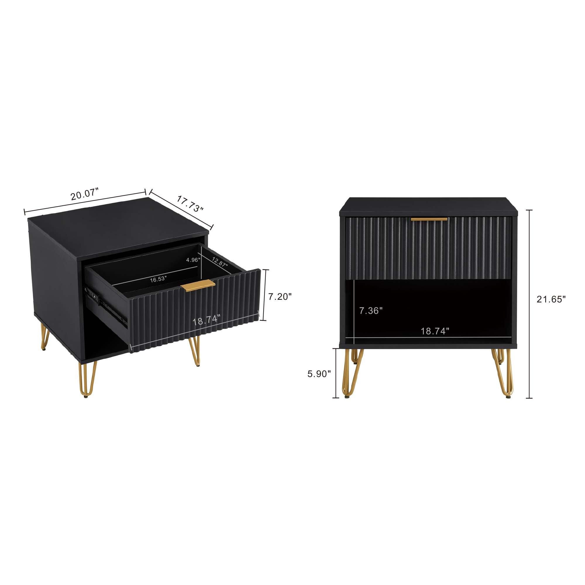 Manhattan Comfort DUMBO 20" 1 Drawer Nightstand, Black, large