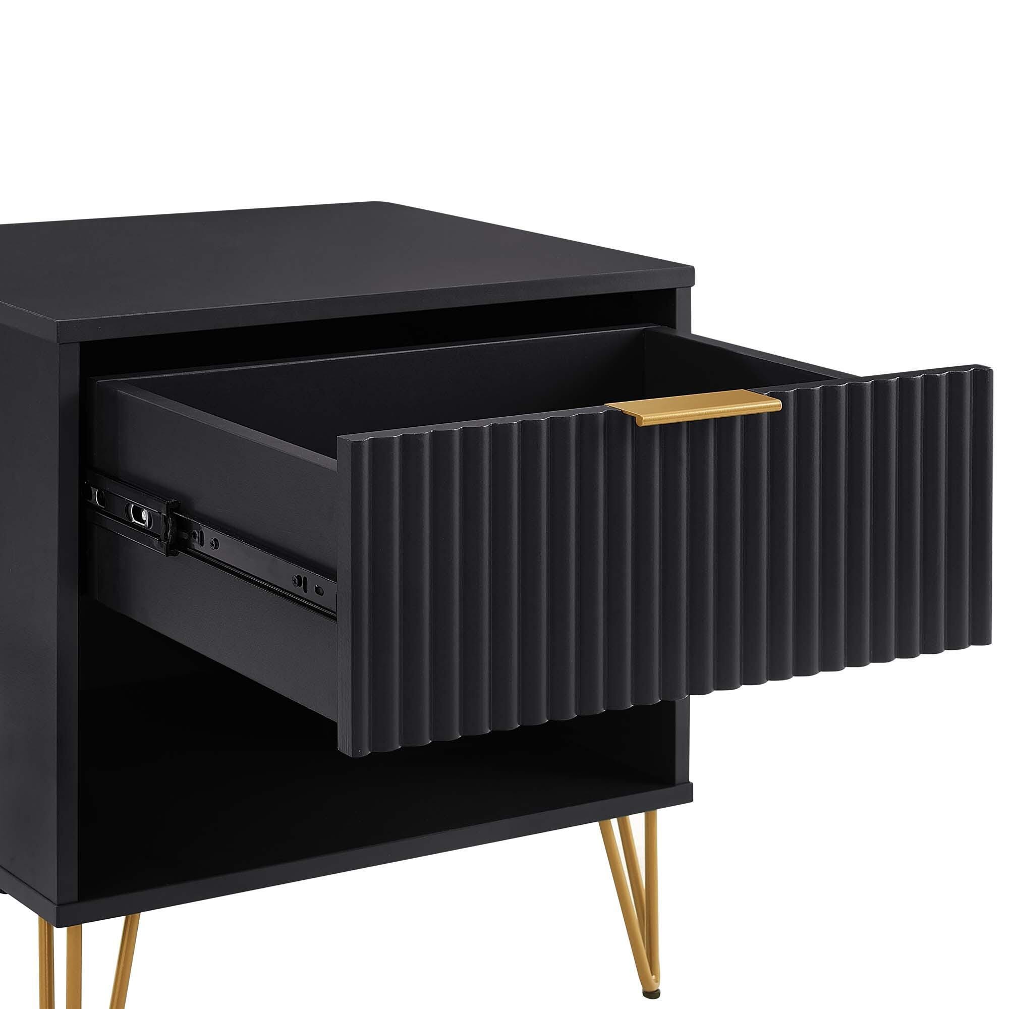 Manhattan Comfort DUMBO 20" 1 Drawer Nightstand, Black, large