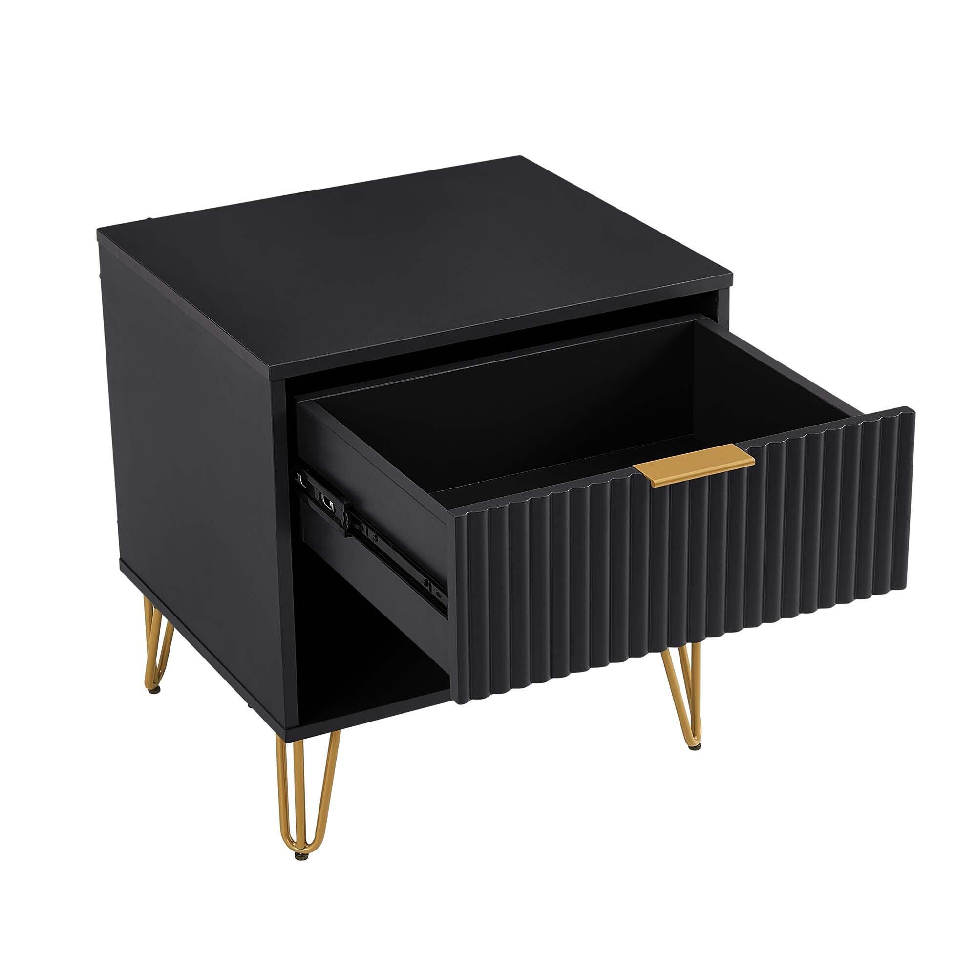 Manhattan Comfort DUMBO 20" 1 Drawer Nightstand, Black, large
