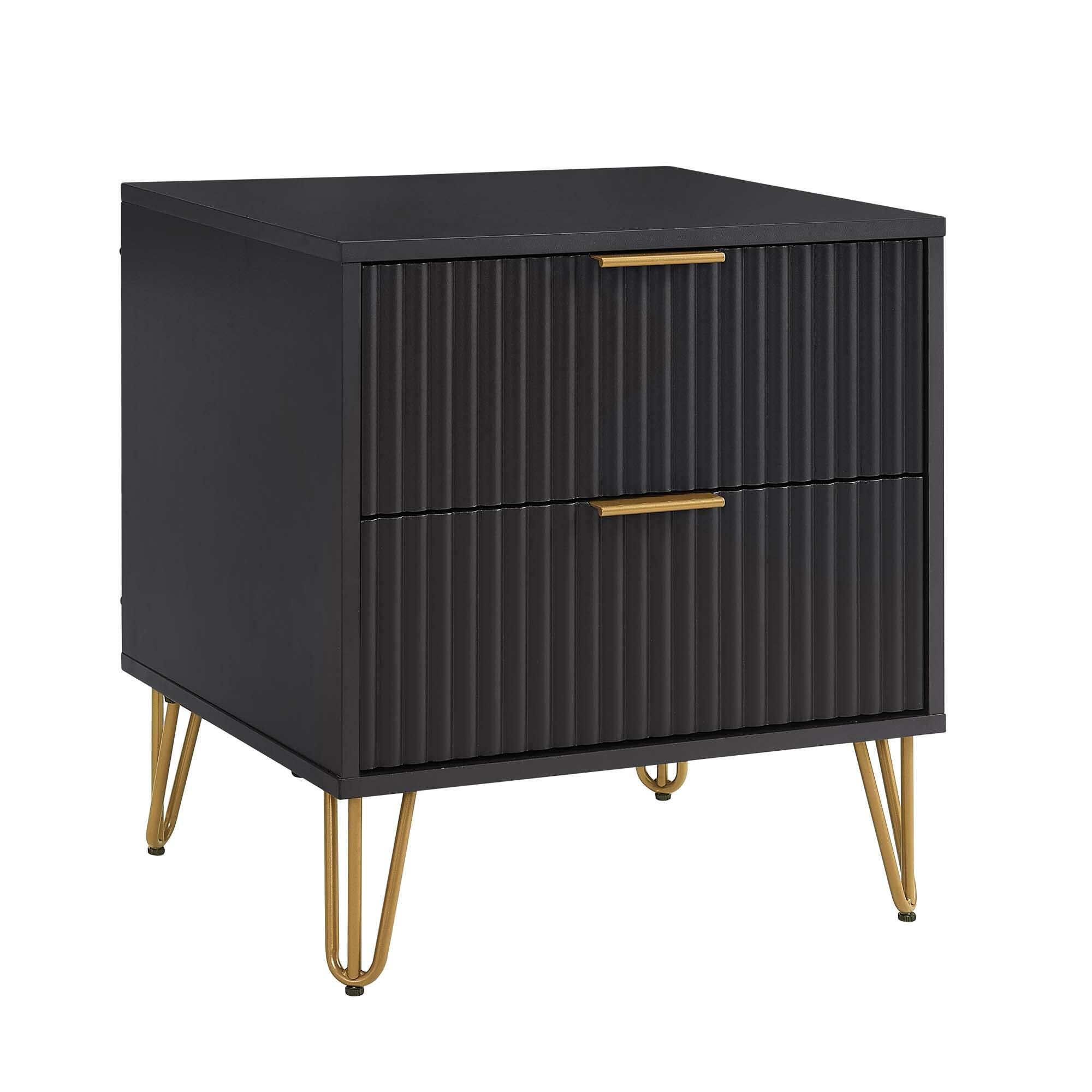 Manhattan Comfort DUMBO 20" 2 Drawer Nightstand, Black, large