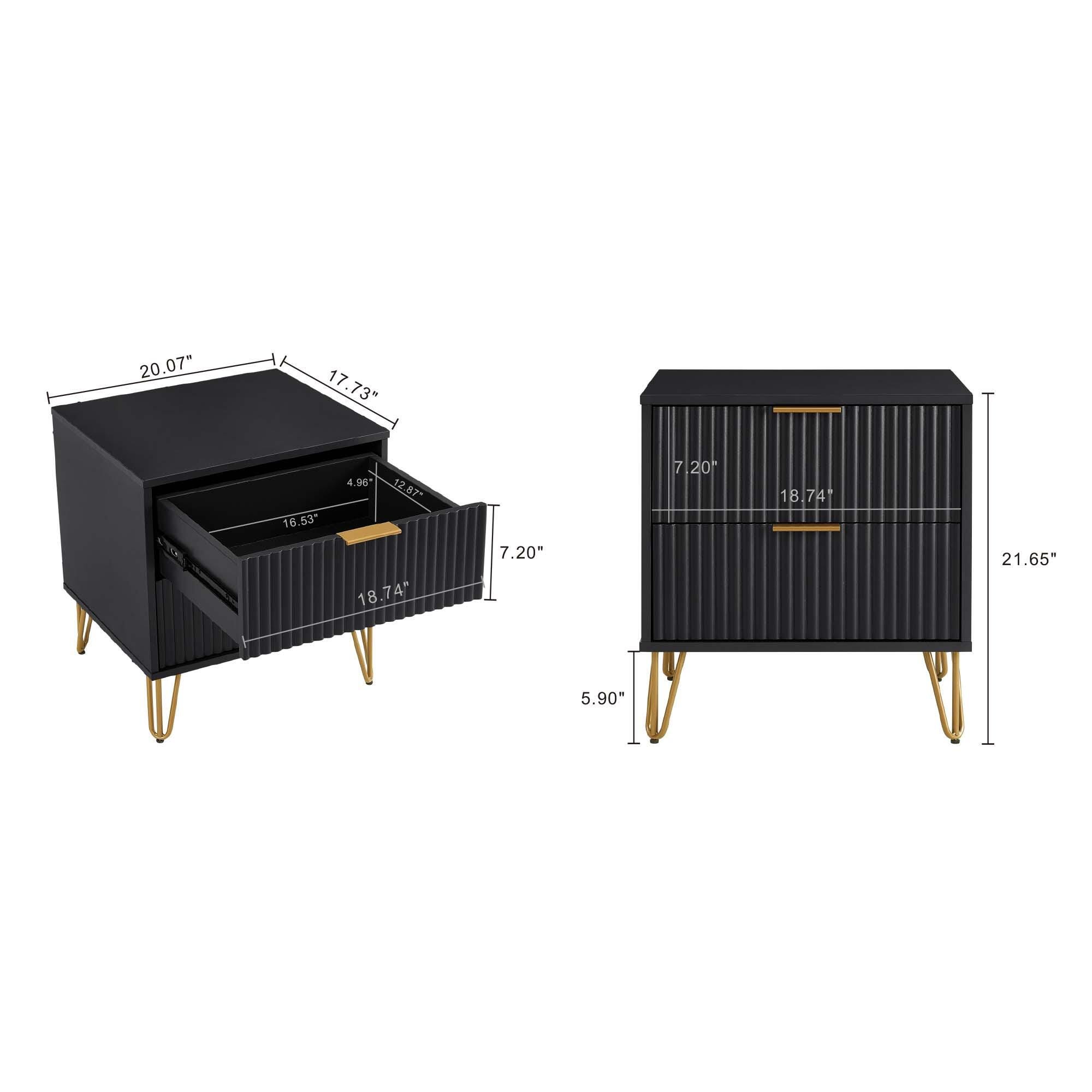 Manhattan Comfort DUMBO 20" 2 Drawer Nightstand, Black, large