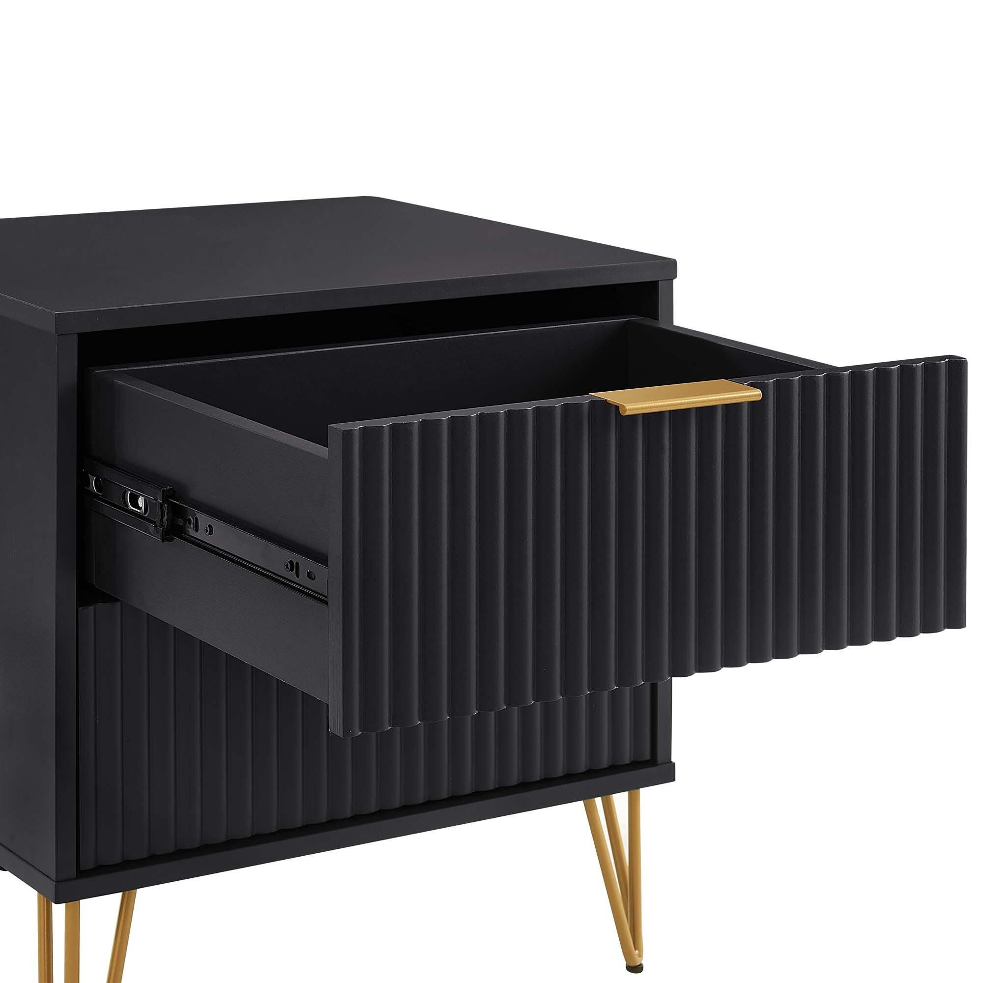 Manhattan Comfort DUMBO 20" 2 Drawer Nightstand, Black, large