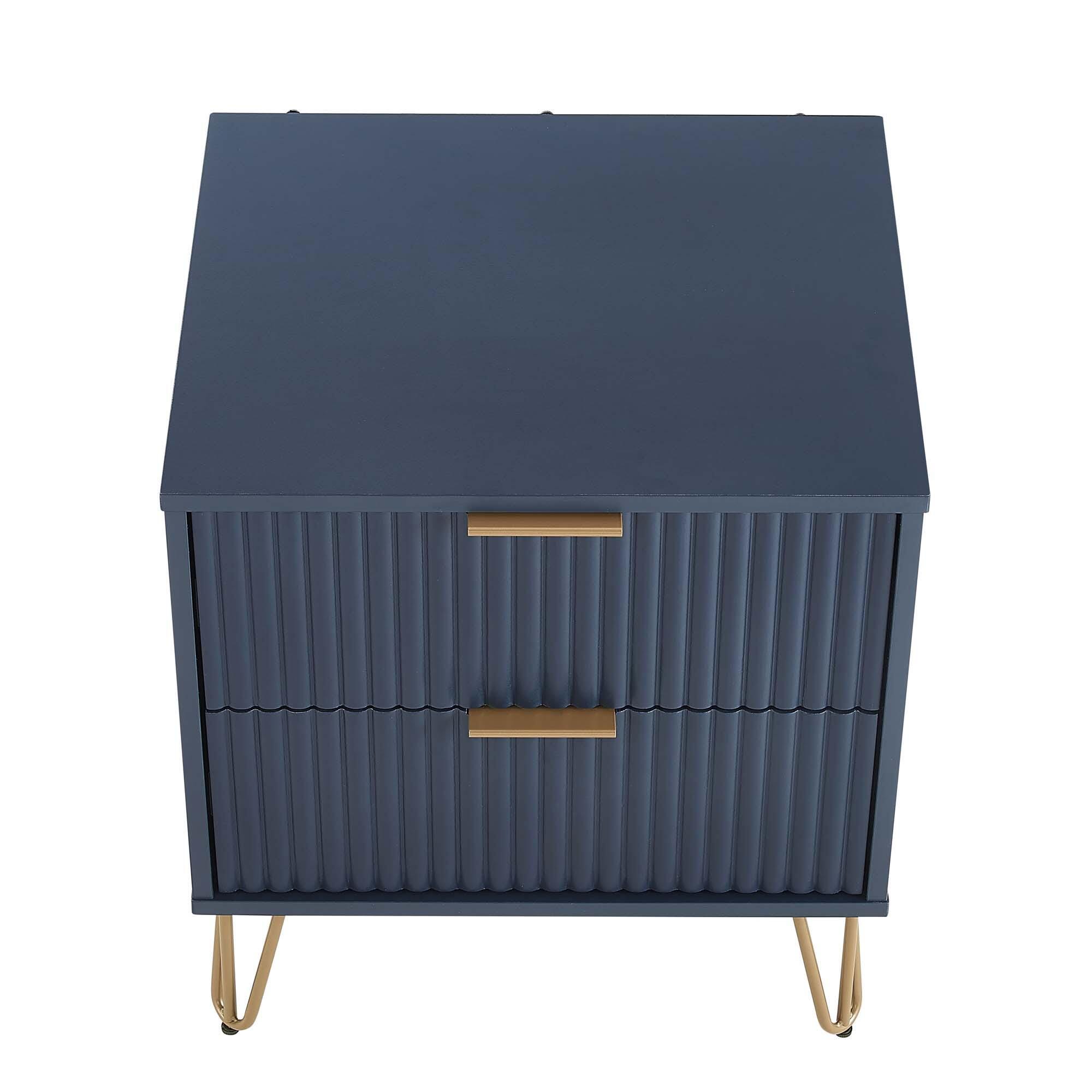 Manhattan Comfort DUMBO 20" 2 Drawer Nightstand, Midnight Blue, large