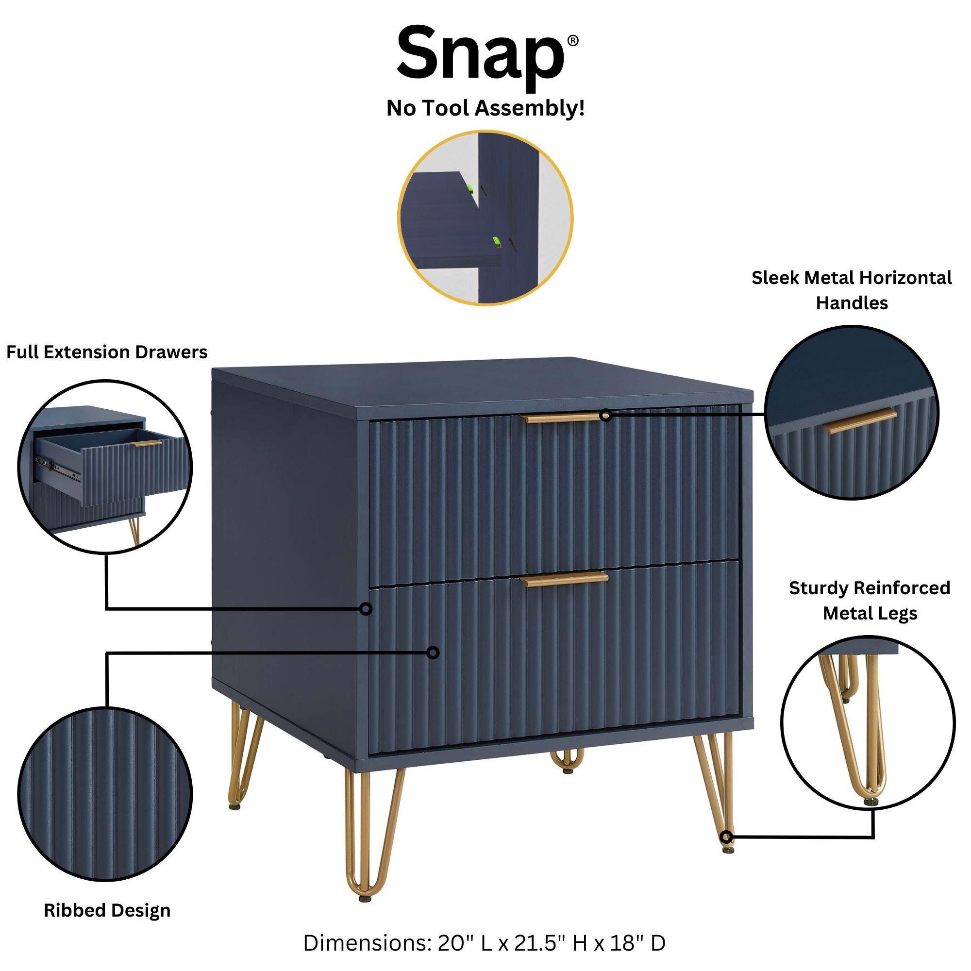 Manhattan Comfort DUMBO 20" 2 Drawer Nightstand, Midnight Blue, large