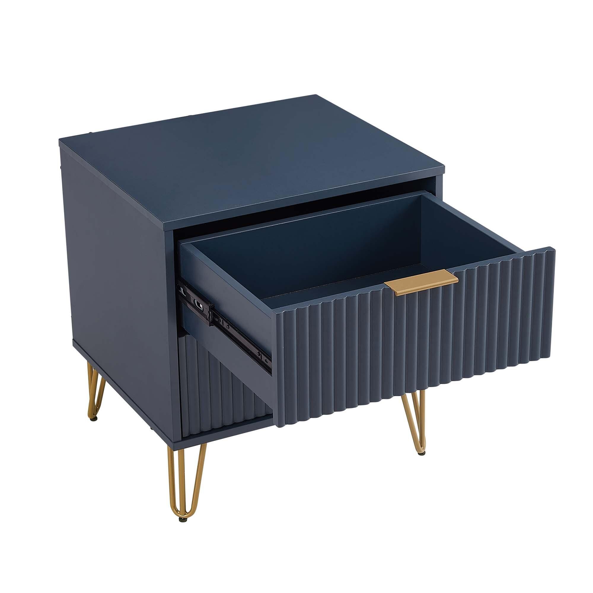 Manhattan Comfort DUMBO 20" 2 Drawer Nightstand, Midnight Blue, large