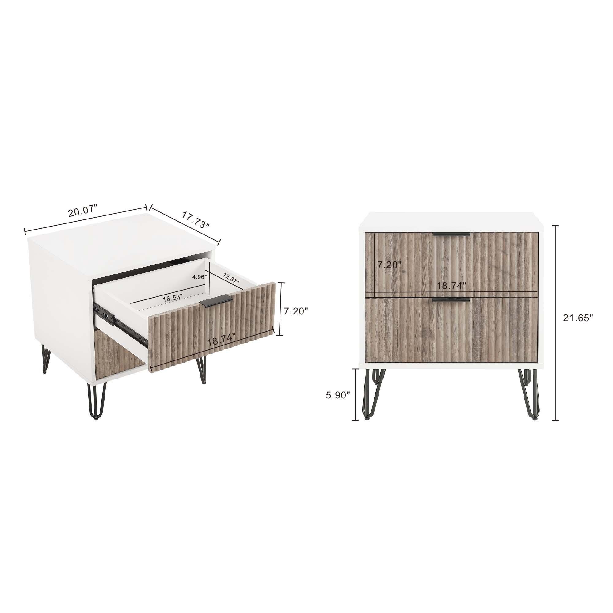 Manhattan Comfort DUMBO 20" 2 Drawer Nightstand, White/Rustic Gray, large