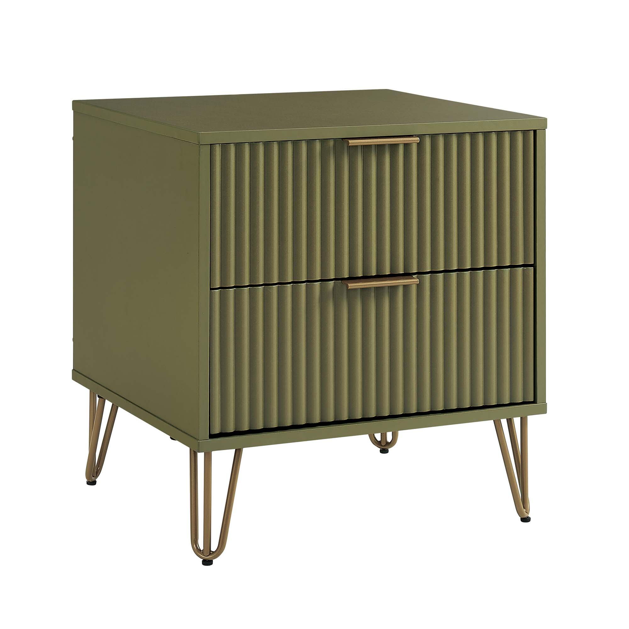 Manhattan Comfort DUMBO 20" 2 Drawer Nightstand, Olive Green, large
