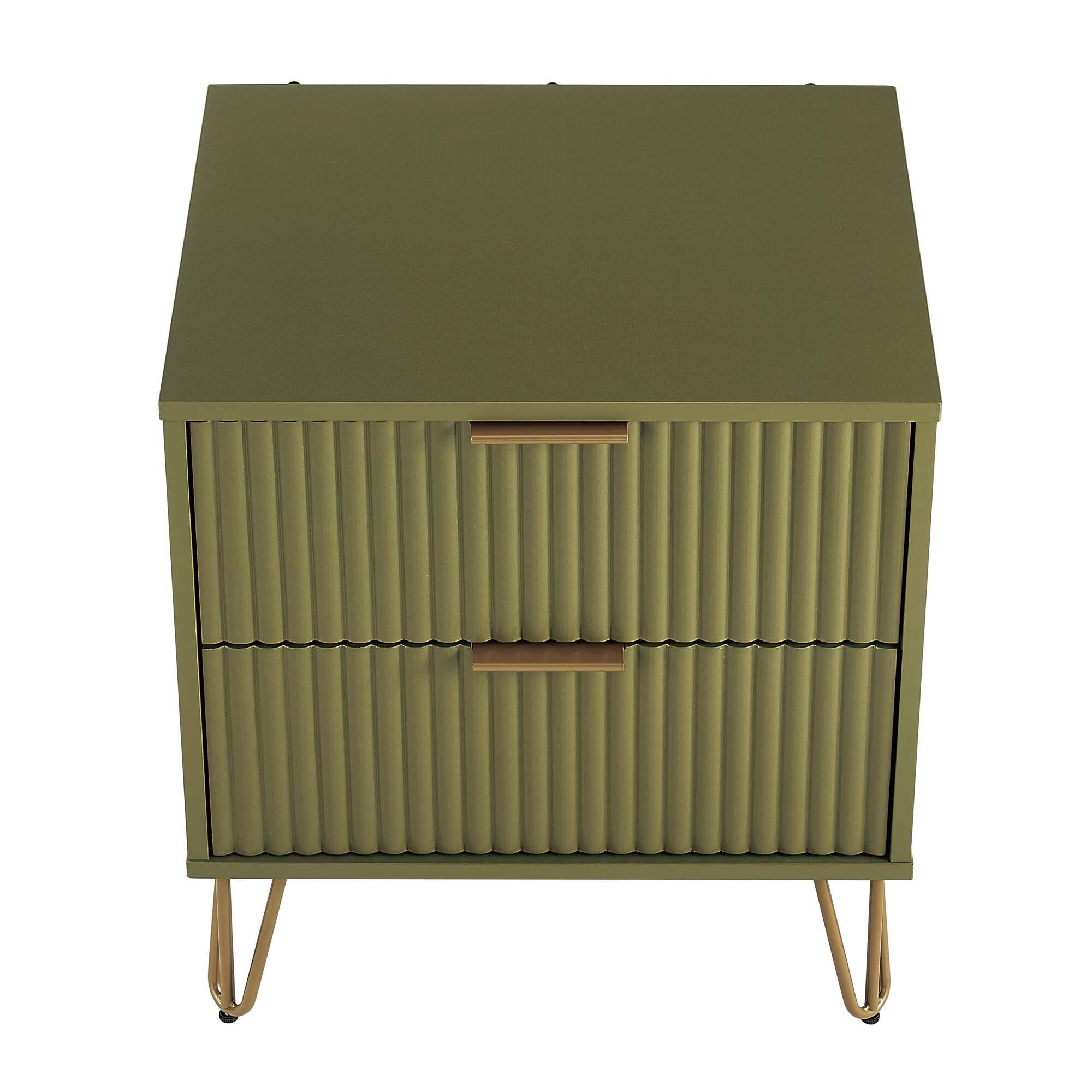 Manhattan Comfort DUMBO 20" 2 Drawer Nightstand, Olive Green, large