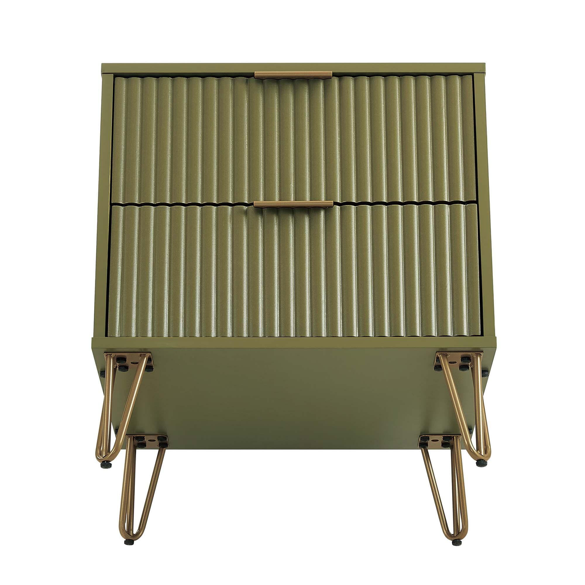 Manhattan Comfort DUMBO 20" 2 Drawer Nightstand, Olive Green, large