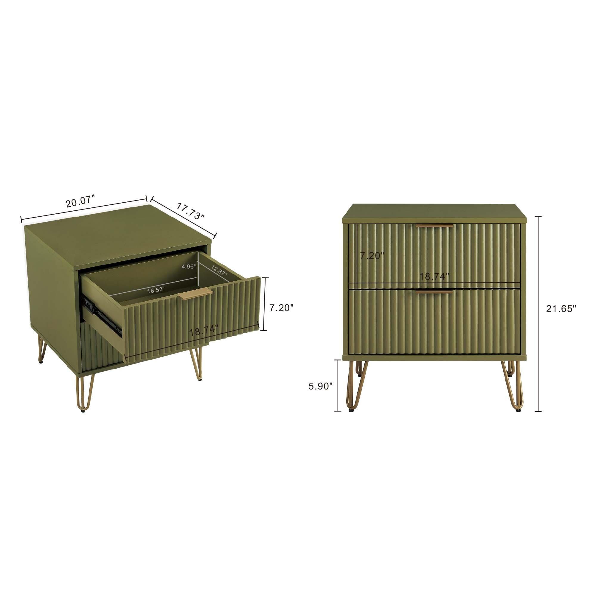 Manhattan Comfort DUMBO 20" 2 Drawer Nightstand, Olive Green, large