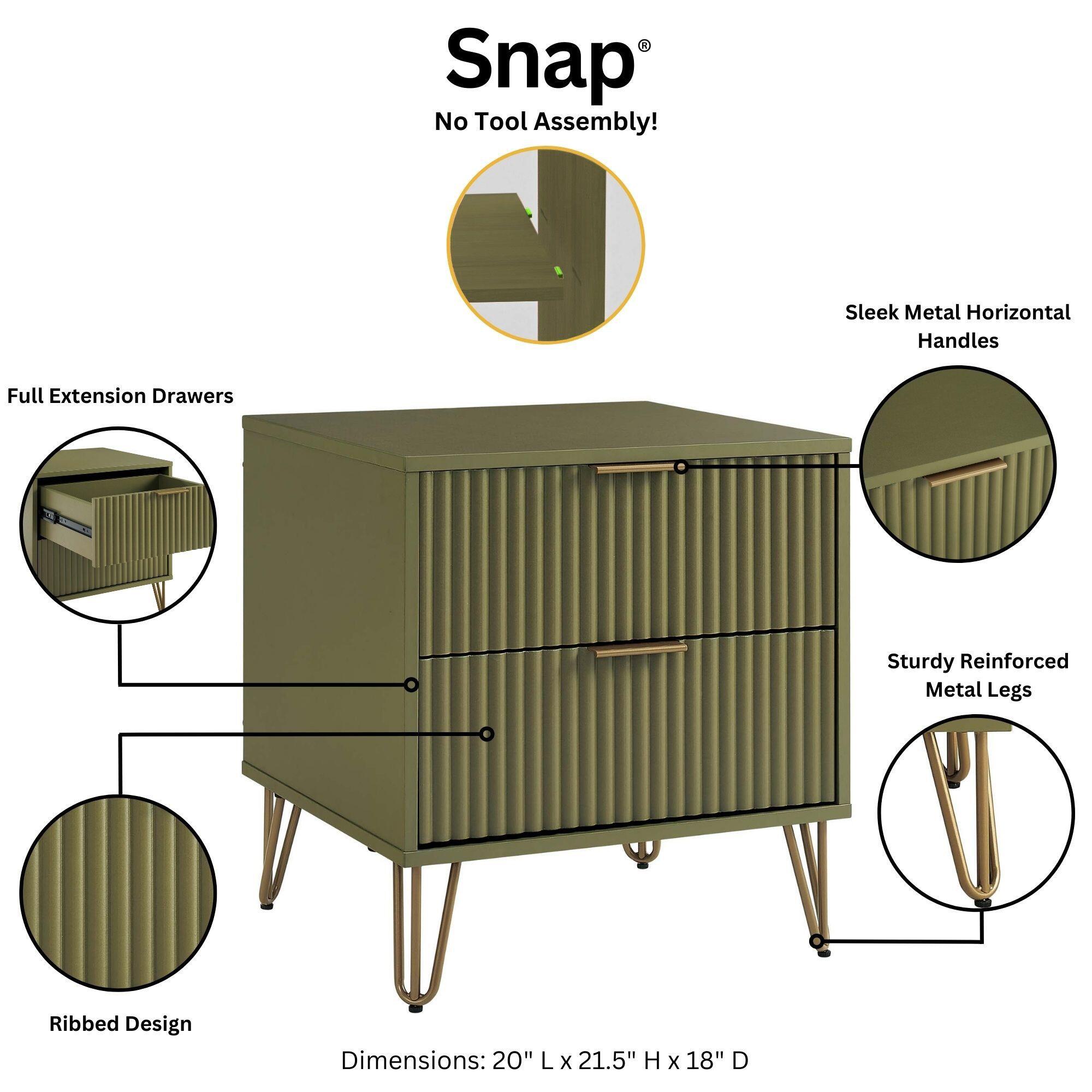 Manhattan Comfort DUMBO 20" 2 Drawer Nightstand, Olive Green, large
