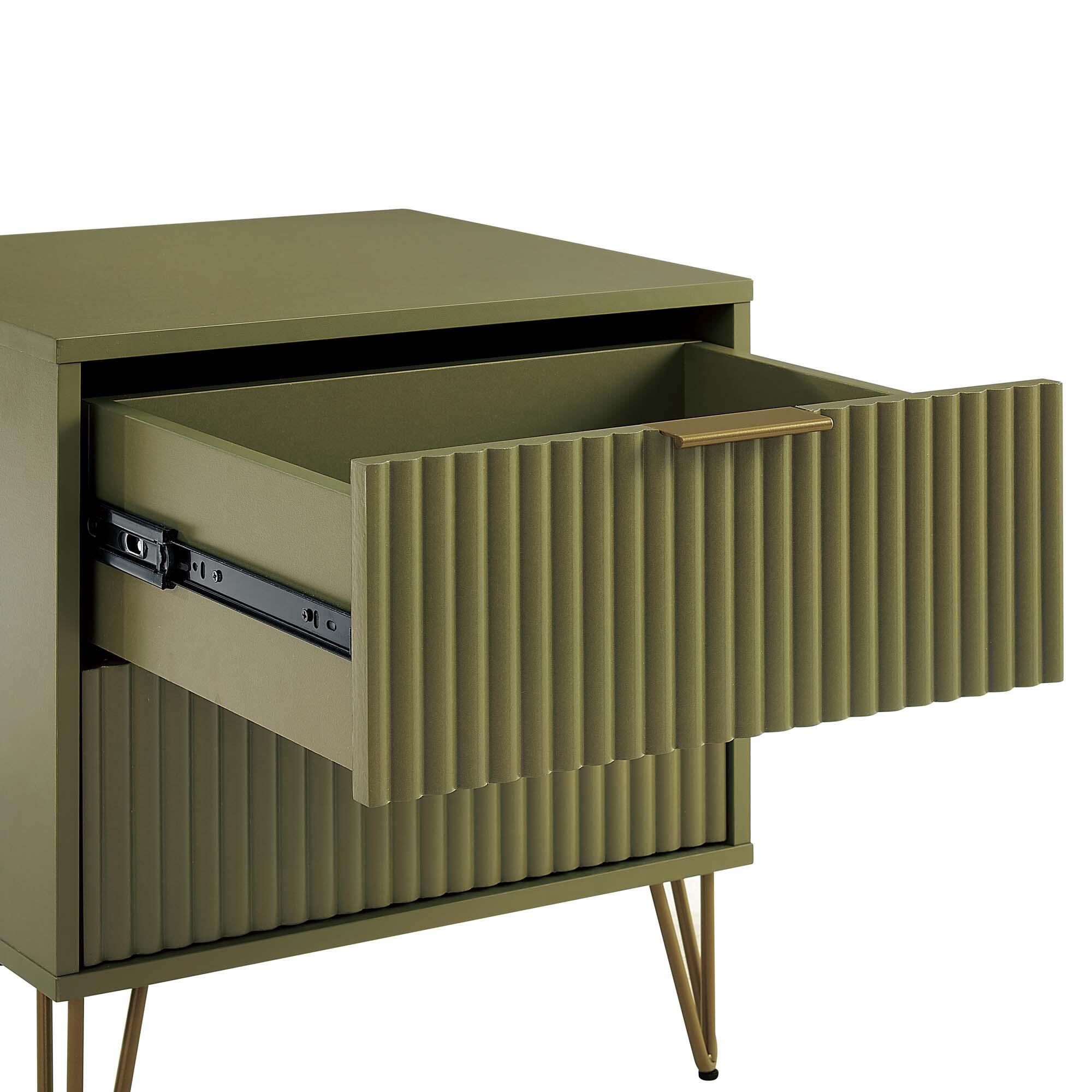 Manhattan Comfort DUMBO 20" 2 Drawer Nightstand, Olive Green, large