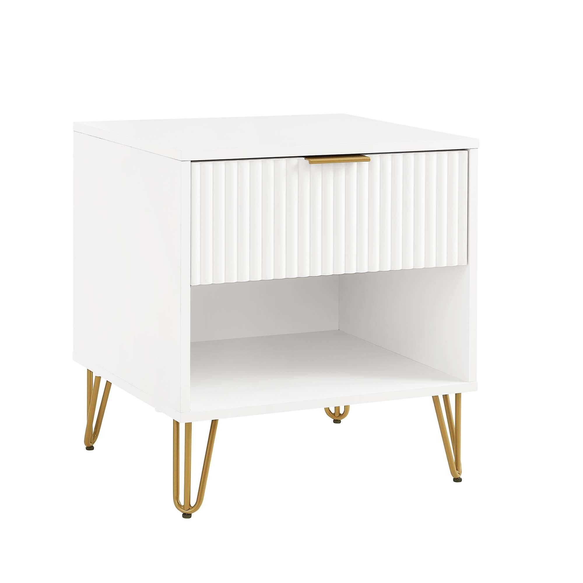 Manhattan Comfort DUMBO 20" 1 Drawer Nightstand, White, large