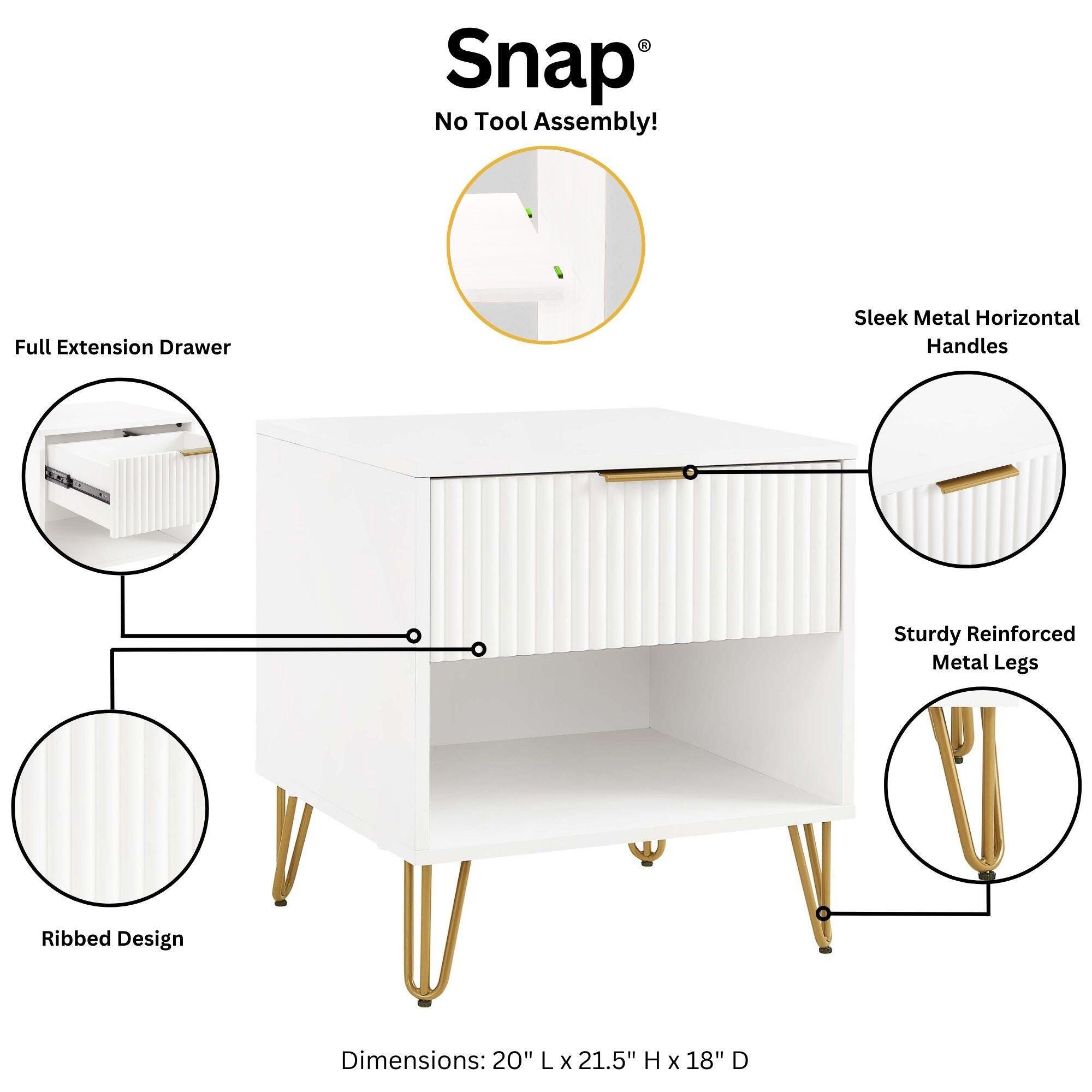 Manhattan Comfort DUMBO 20" 1 Drawer Nightstand, White, large