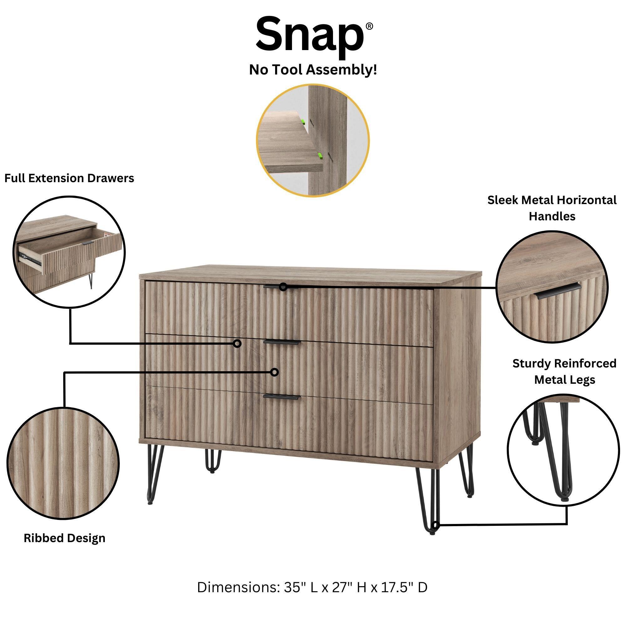 Manhattan Comfort DUMBO 35" 3 Drawer Dresser, Gray, large