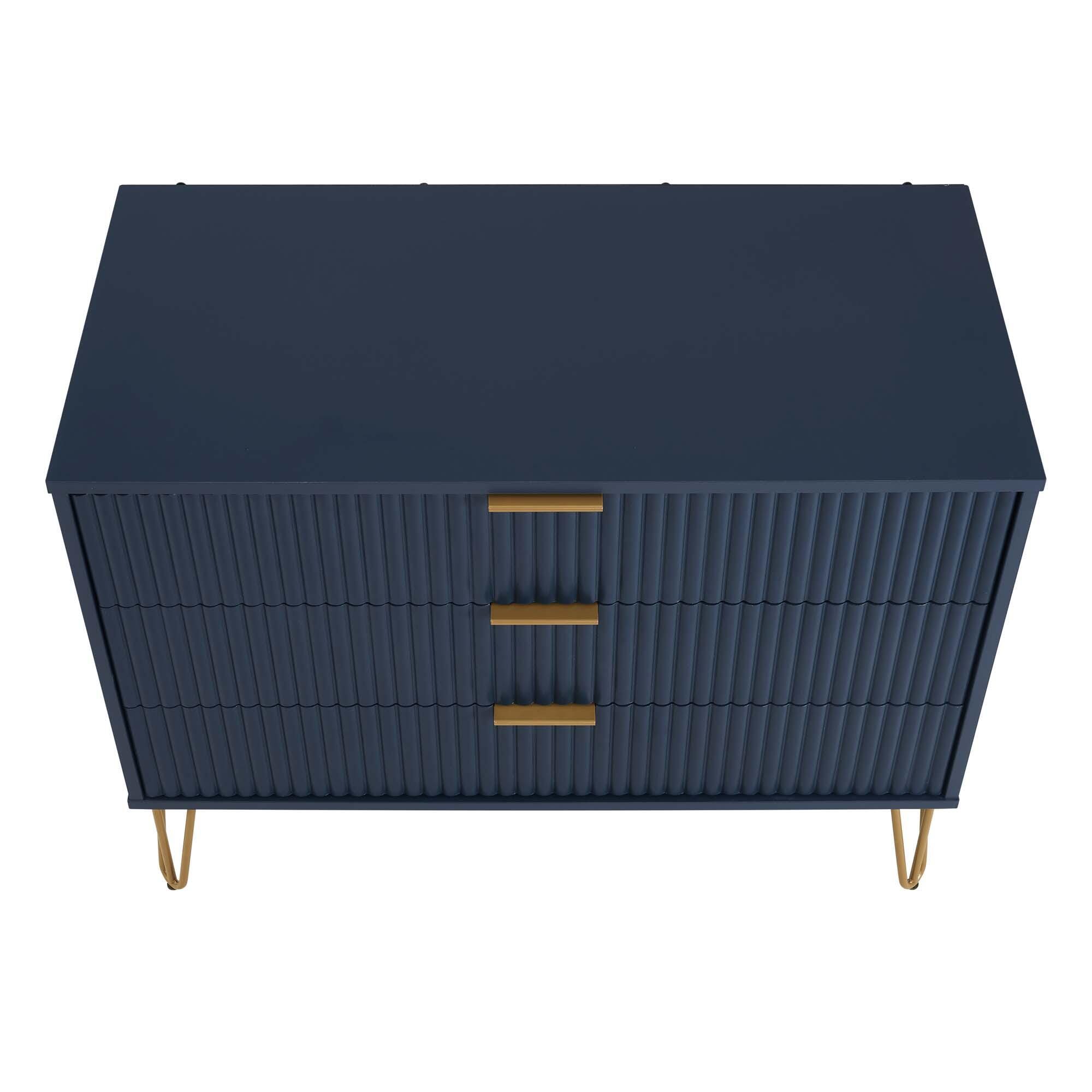 Manhattan Comfort DUMBO 35" 3 Drawer Dresser, Midnight Blue, large