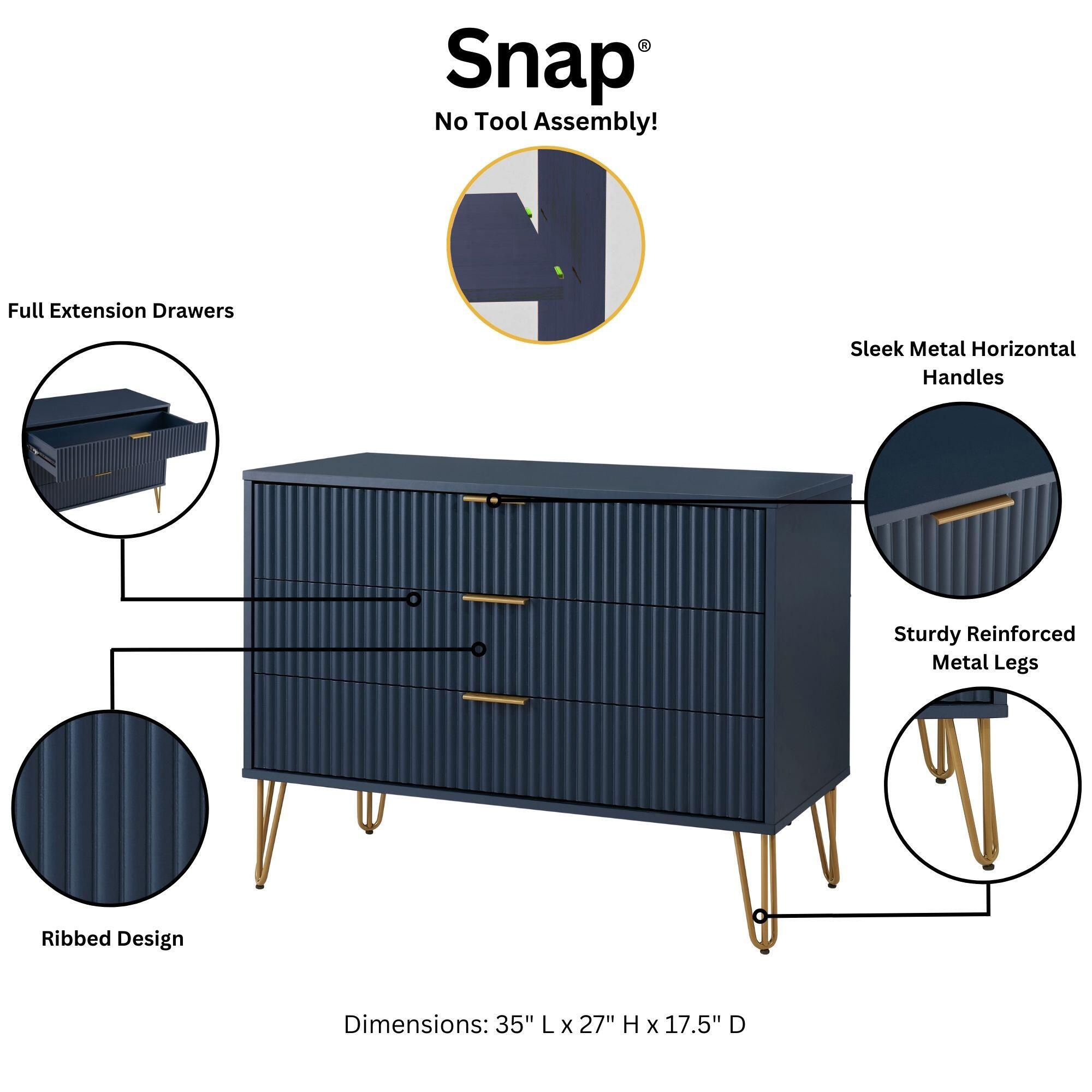 Manhattan Comfort DUMBO 35" 3 Drawer Dresser, Midnight Blue, large