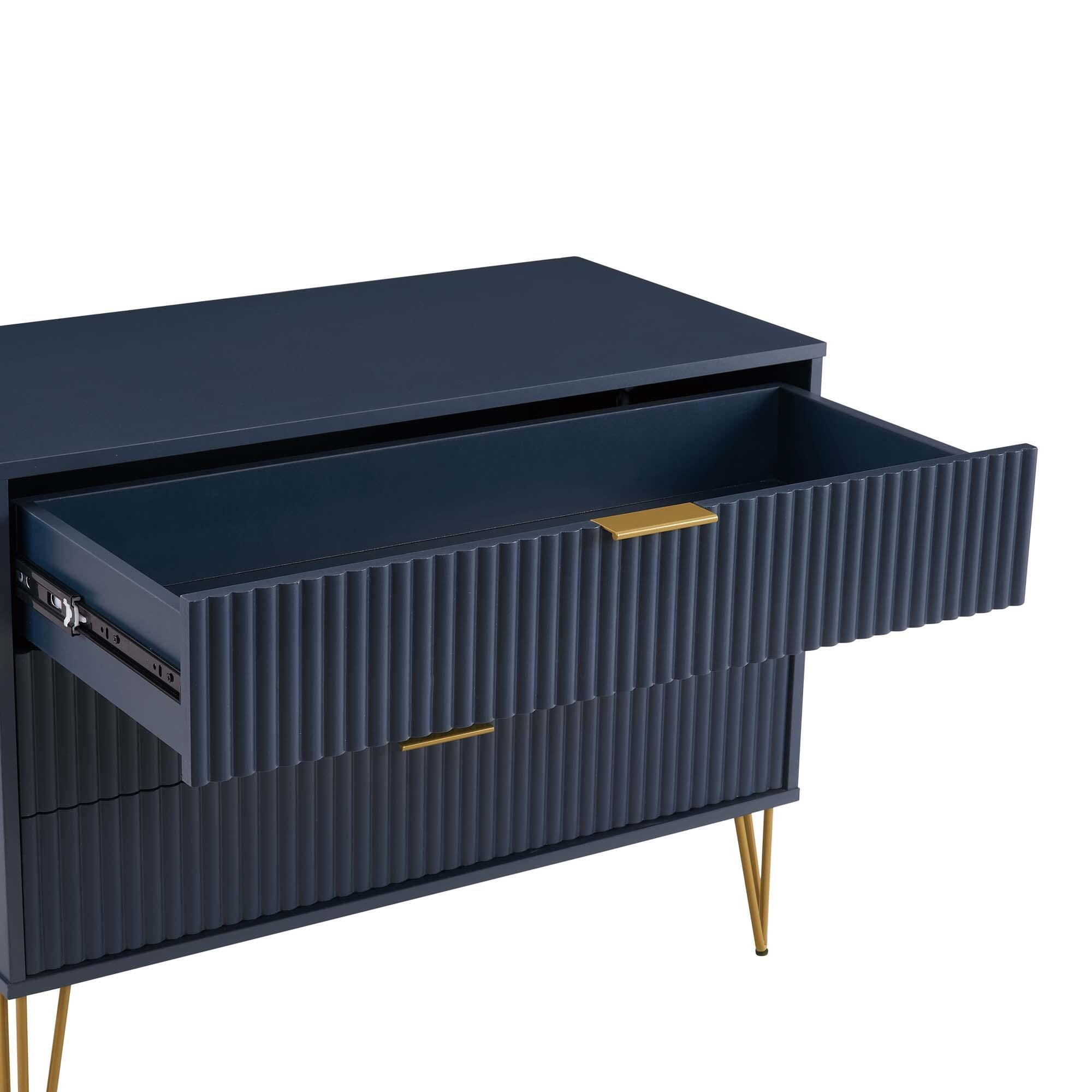 Manhattan Comfort DUMBO 35" 3 Drawer Dresser, Midnight Blue, large