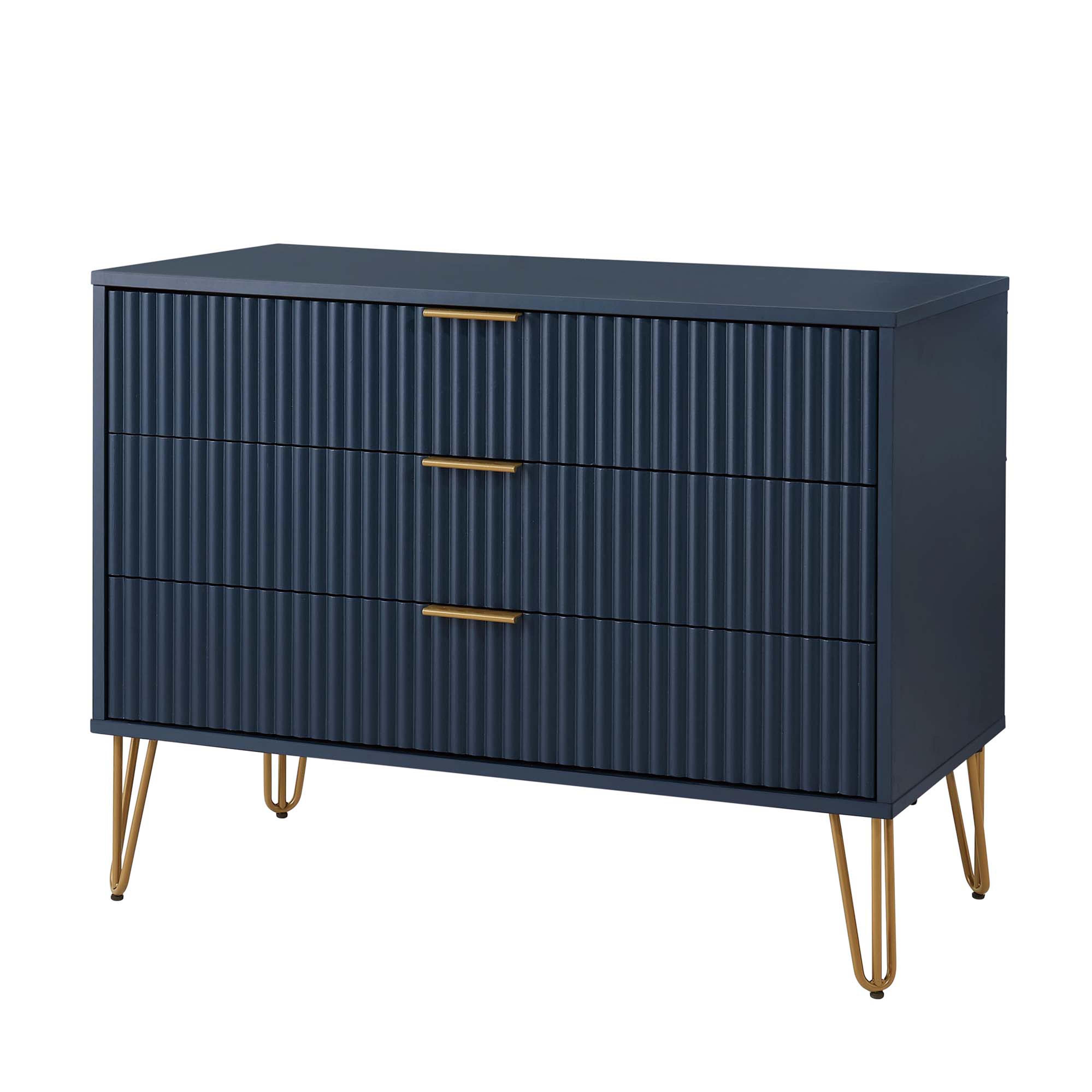Manhattan Comfort DUMBO 35" 3 Drawer Dresser, Midnight Blue, large