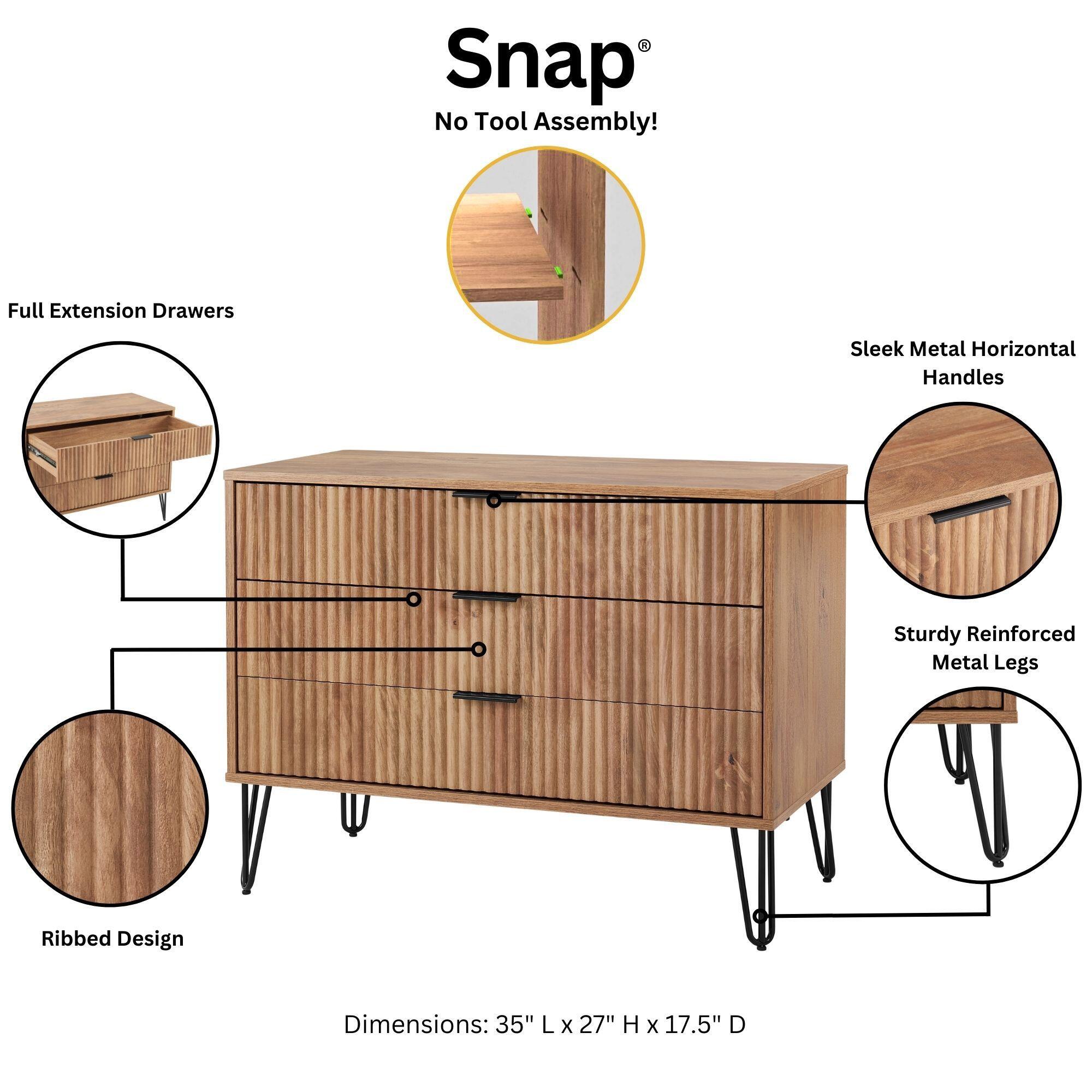 Manhattan Comfort DUMBO 35" 3 Drawer Dresser, Golden Brown, large