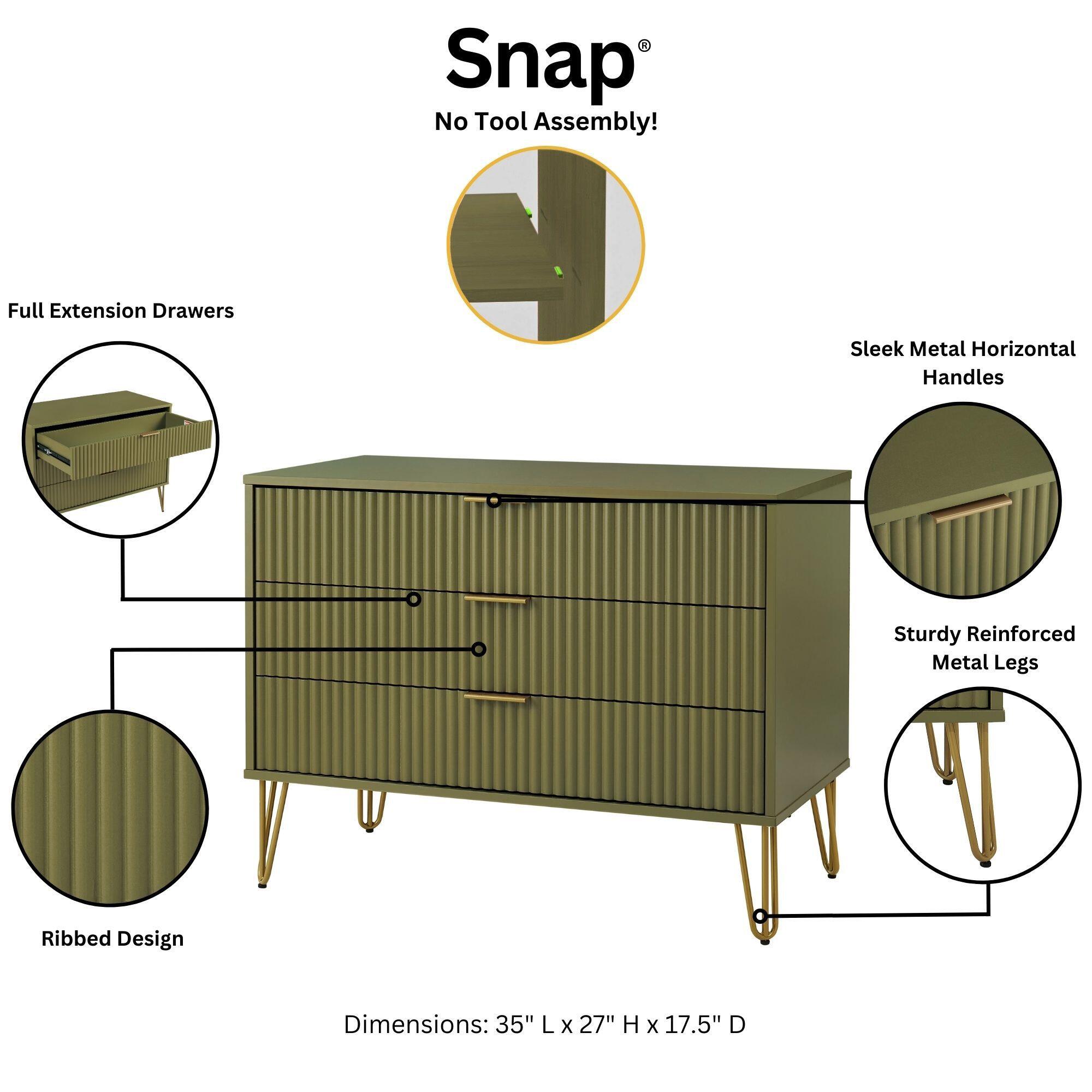 Manhattan Comfort DUMBO 35" 3 Drawer Dresser, Olive Green, large